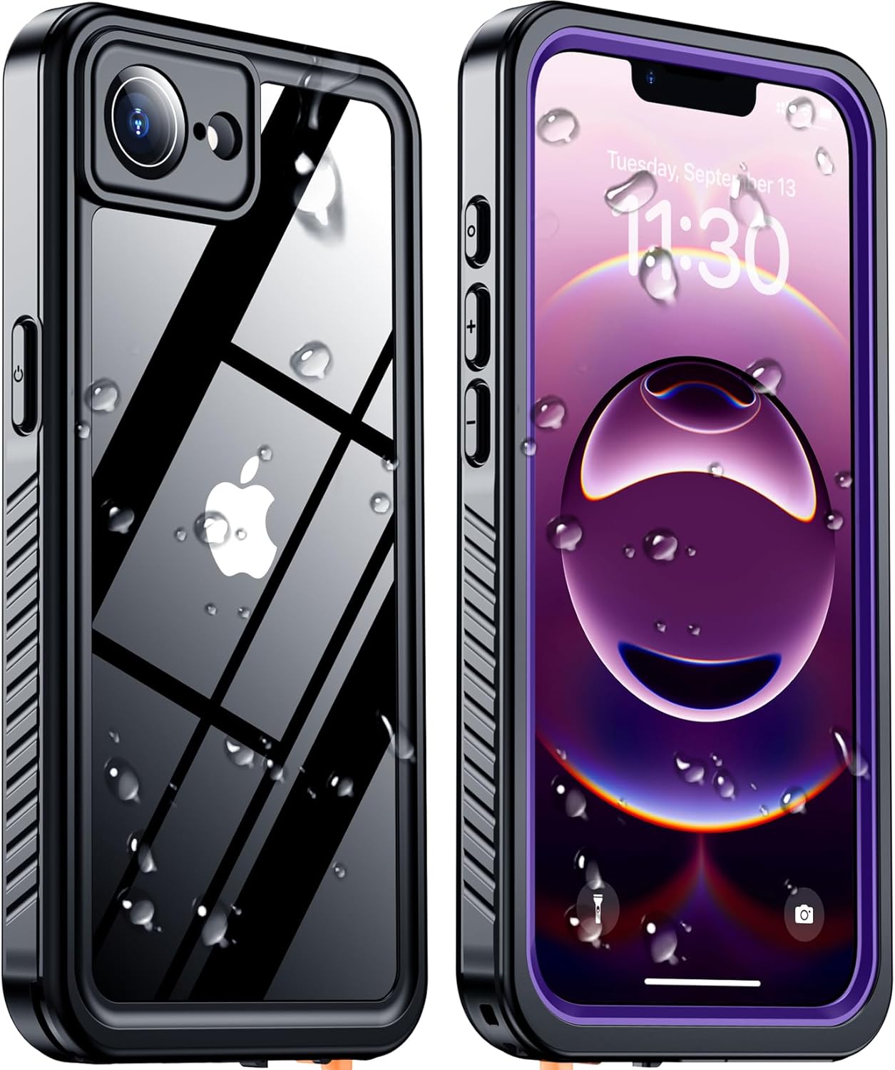 Temdan Compatible with iPhone 16e Case Waterproof, Built-in Screen & Camera Protector IP68 Underwater Full Body 16FT Military Dropproof Shockproof Phone Case for iPhone 16e 6.1"-Purple/Clear