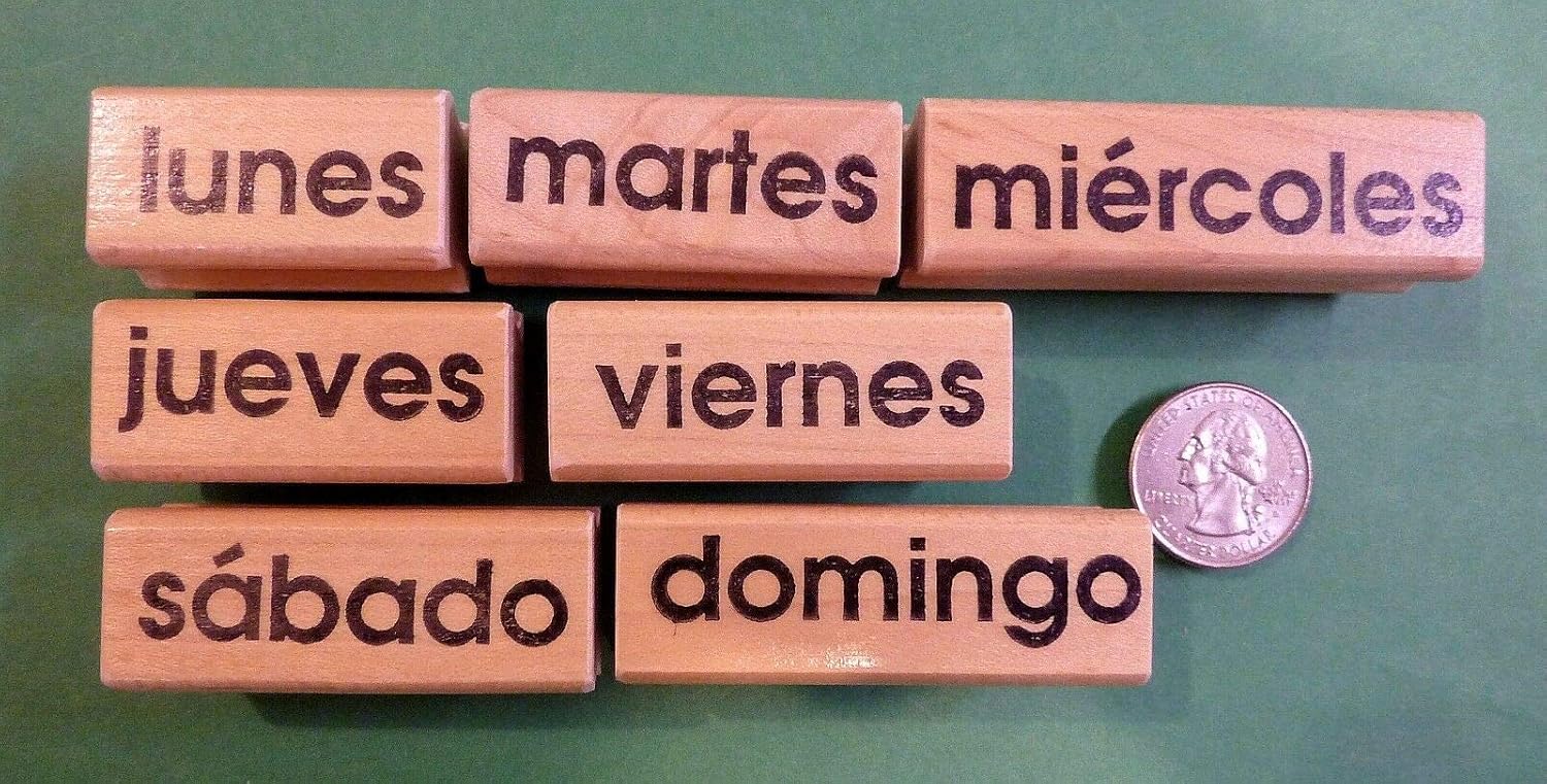 Wooden Mount Rubber Stamp for Card Making Spanish Teacher's Days of The Week Rubber Stamp Set of 7, Wood Mounted