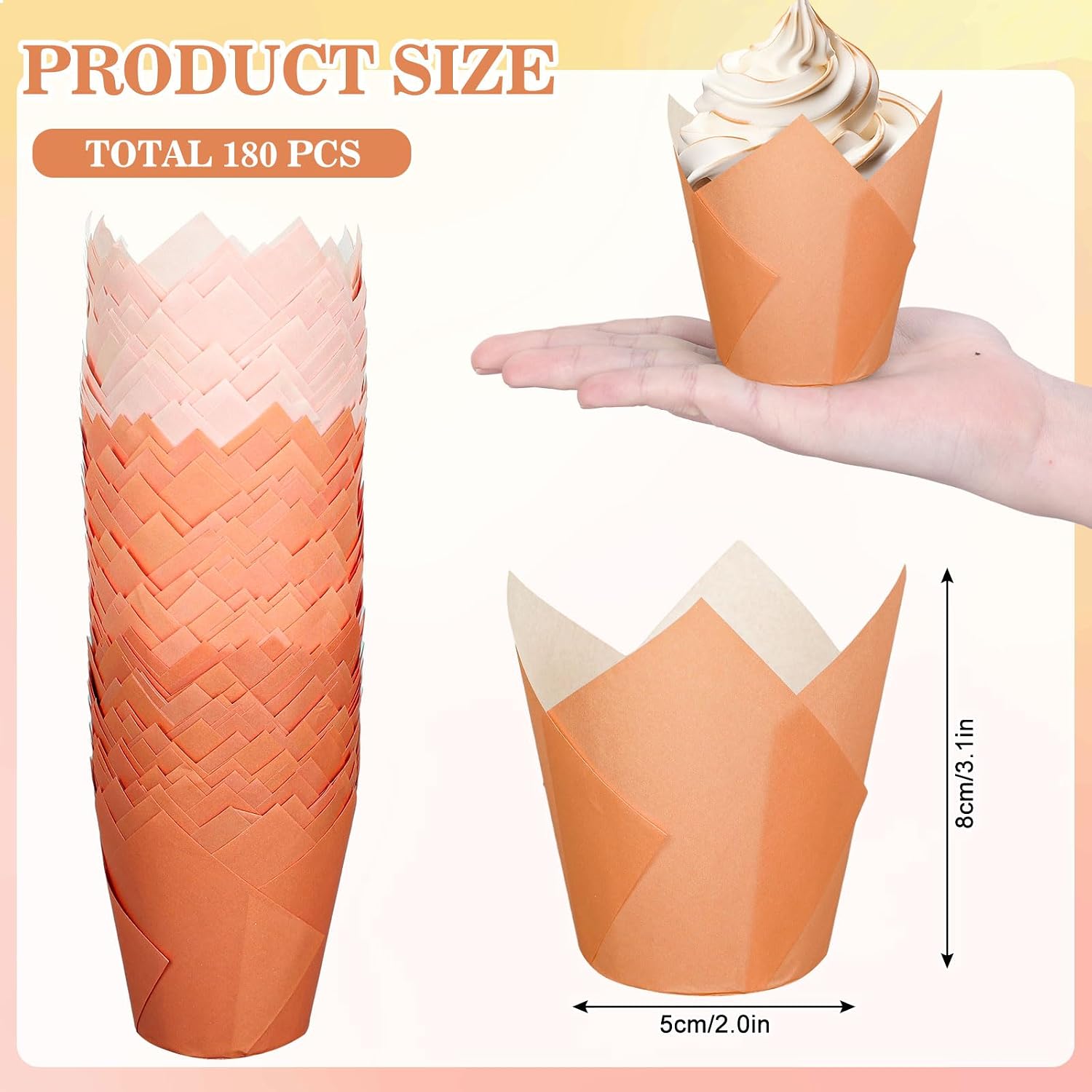 180Pcs Terracotta Tulip Cupcake Liners Greaseproof Muffin Baking — view 2