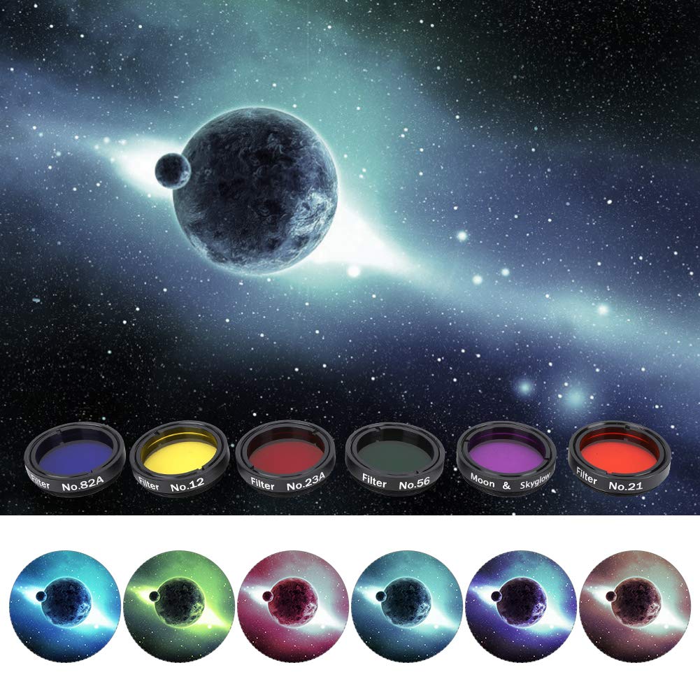Bewinner 6-teiliges Buntes 1,25-Zoll-Teleskopfilter-Set mit Aufbewahrungsbox für Teleskope, Okulare, Zubehör für Astronomische Teleskope, Farbfilter, Mondnebelfilter