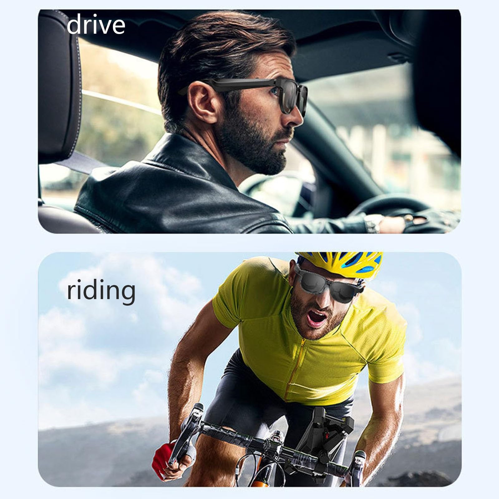 Lunettes de Soleil Connectée Oreillette Bluetooth à oreille unique haut de gamme | Casque sans fil mains libres avec double micro | Suppression du bruit | 4 heures d'utilisation | BT5.1 | Noir brillan
