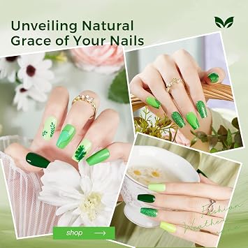 Morovan Green Nail Polish Set: Glitter Emerald Dark Green Spring Summer Fingernail Polish Kit Neon Lime Flash Air Quick-Dry Nail Polish Pack for Nail Art Manicure Gift Holiday Party for Women Girls