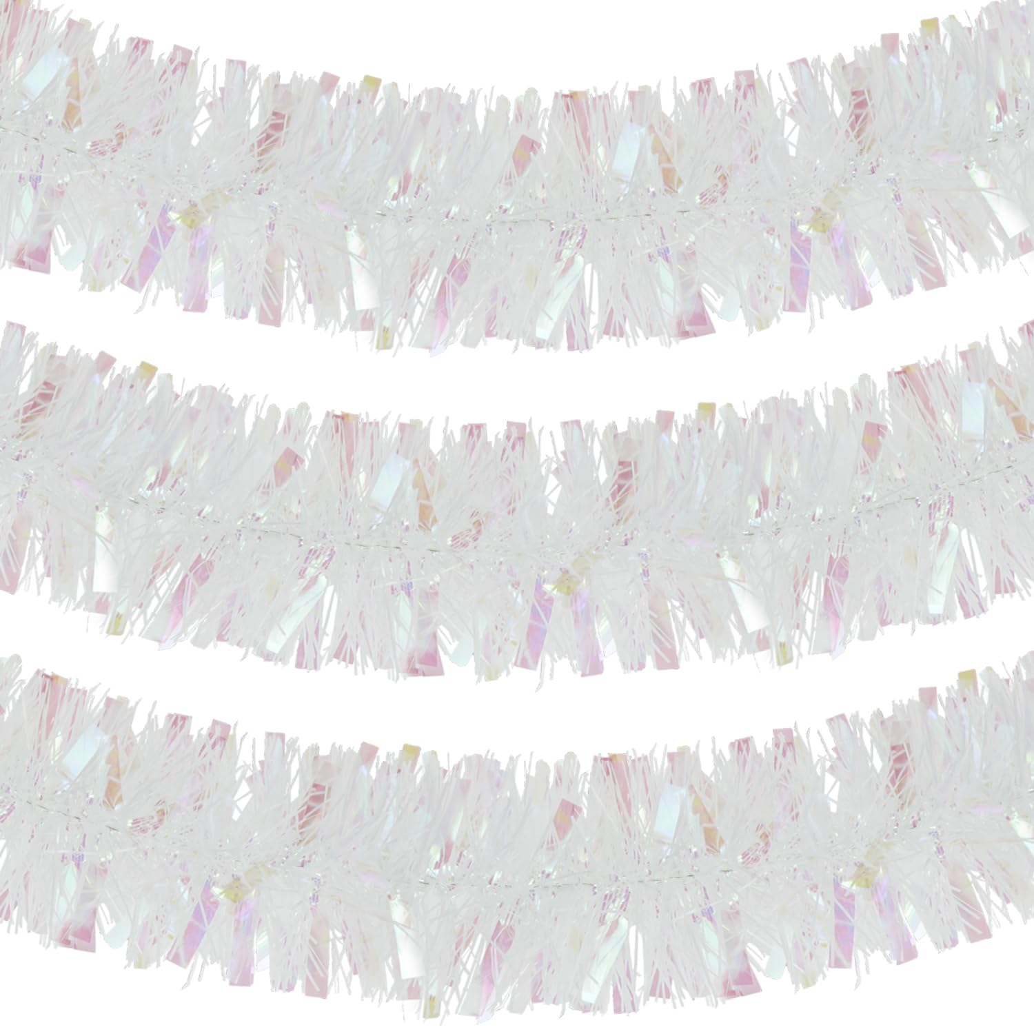 10 Meters Christmas Tinsel Garland, Chunky/Fine Sparkle Christmas Tree Decorations Colorful Xmas Tree Metallic Tinsel Garland for DIY Home Party Wall Fireplace Xmas Decoration (White Pink)