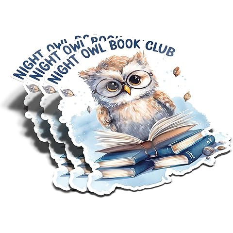 (5Pcs) Night Owl Book Club Sticker Reading Lover Nerd Book Addict Bookish Decal Wat...