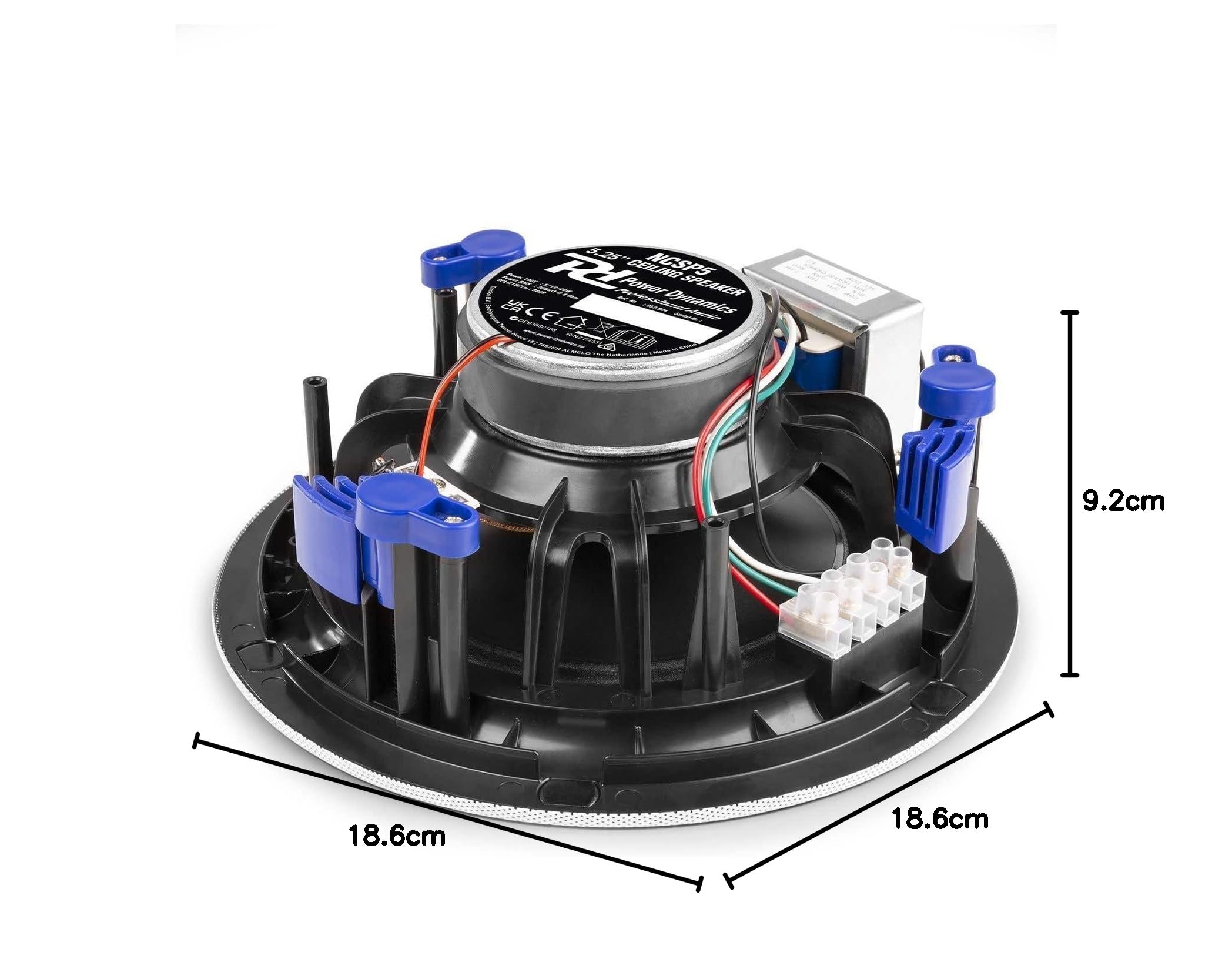 Power Dynamics NCSP5 Enceinte de Plafond 100V 5,25" 20 Watts - Blanc, 8 Ohms, Grille Métallique, Haut-Parleur avec Système de Fixation Rapide, Idéal pour Installation Public Address