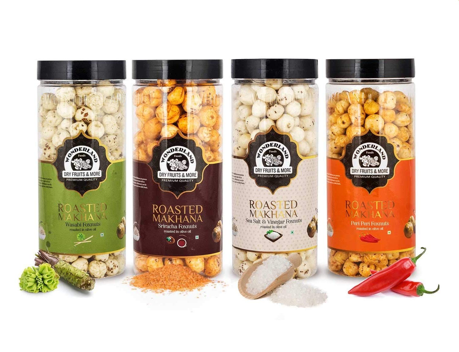 WONDERLAND FOODS (DEVICE) Roasted & Flavoured Makhana (Foxnut) I Peri Peri, Sriracha, Wasabi & Sea Salt Vinegar 100G X 4 I Foxnut 400G Jar Combo Pack (B07NQK9SVB) Amazon Price History, Amazon Price Tracker
