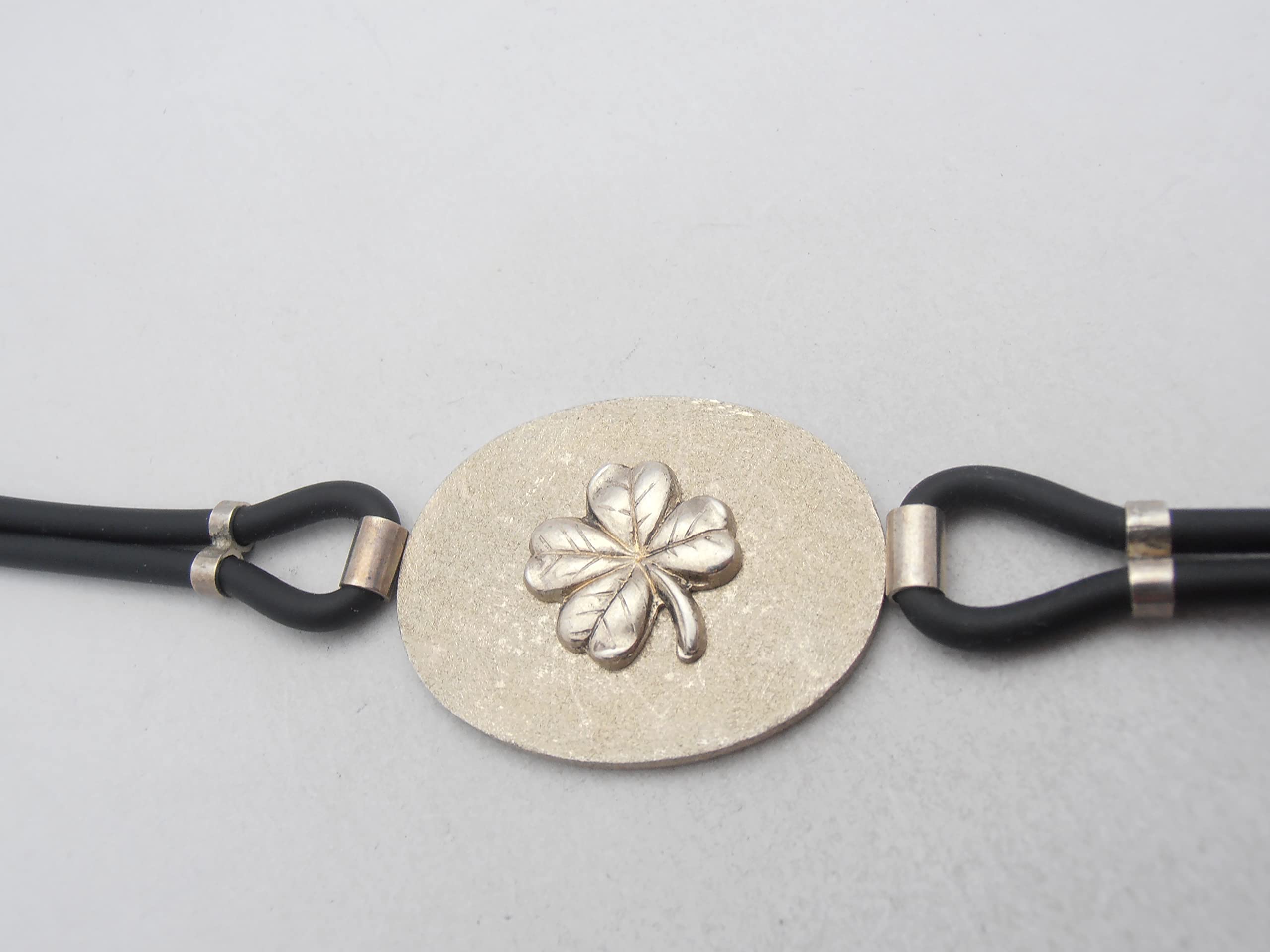 Cuatro Hojas: Pulsera de Plata 925 Y Caucho Con Amuleto de la Suerte - Pulsera Fortuna