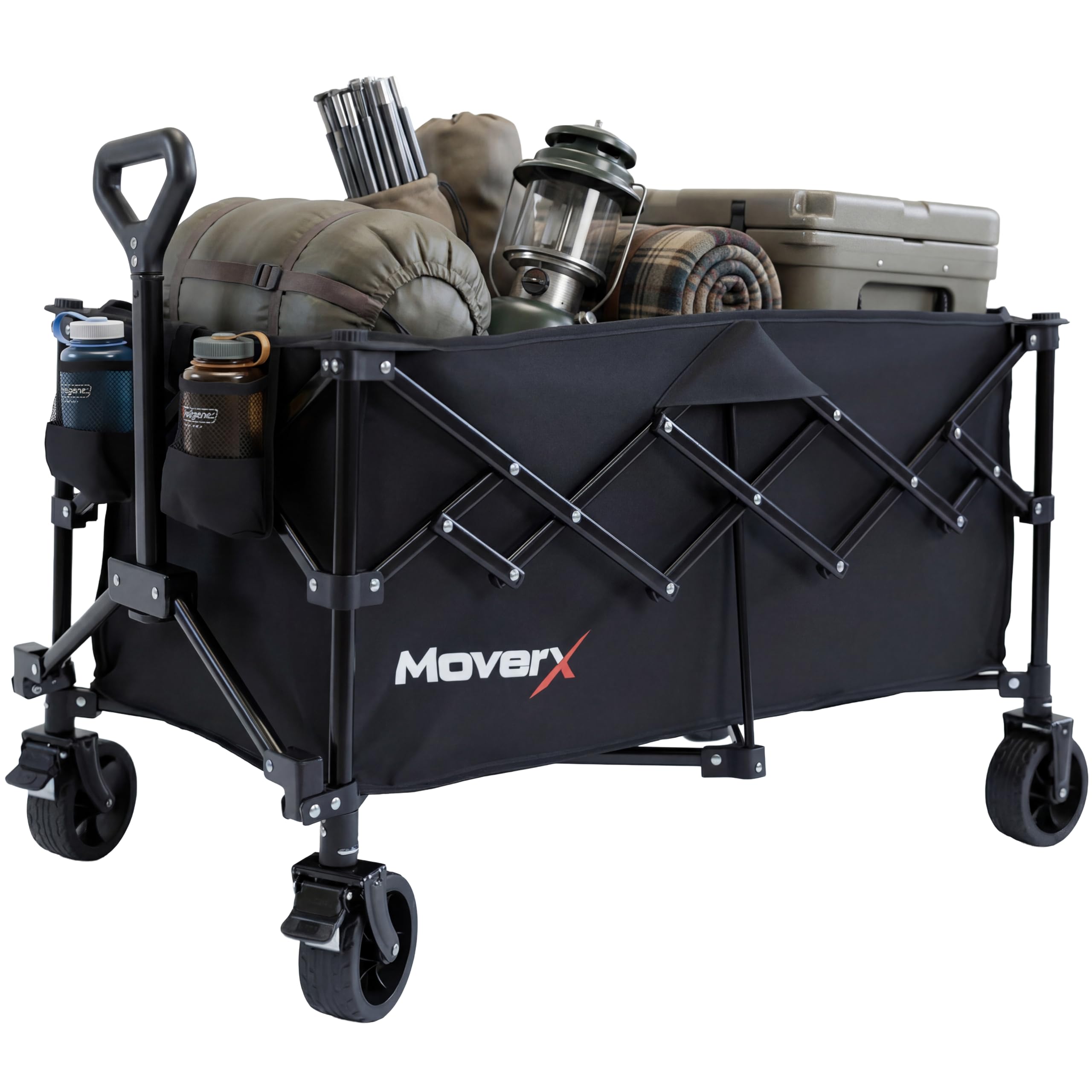 MoverX 220L Festival Trolley on Wheels, Folding Wagon, Portable Camping Cart, Collapsible Foldable Trolly for Beach Outdoor Garden Picnic Shopping Fishing, Wide Wheels, Adjustable Handle, Black