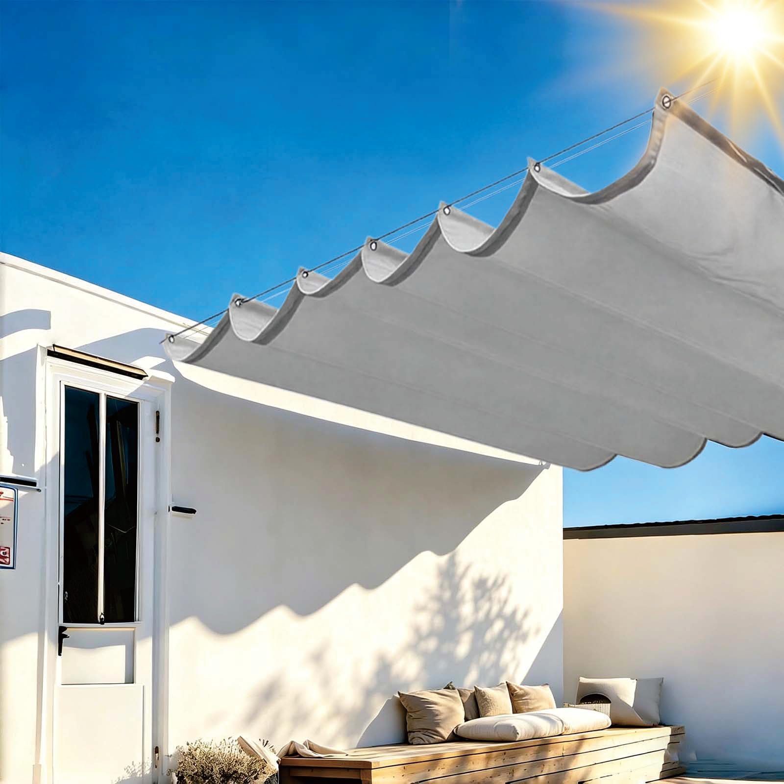 Voile d'ombrage rétractable imperméable gris clair avec œillets 240x385