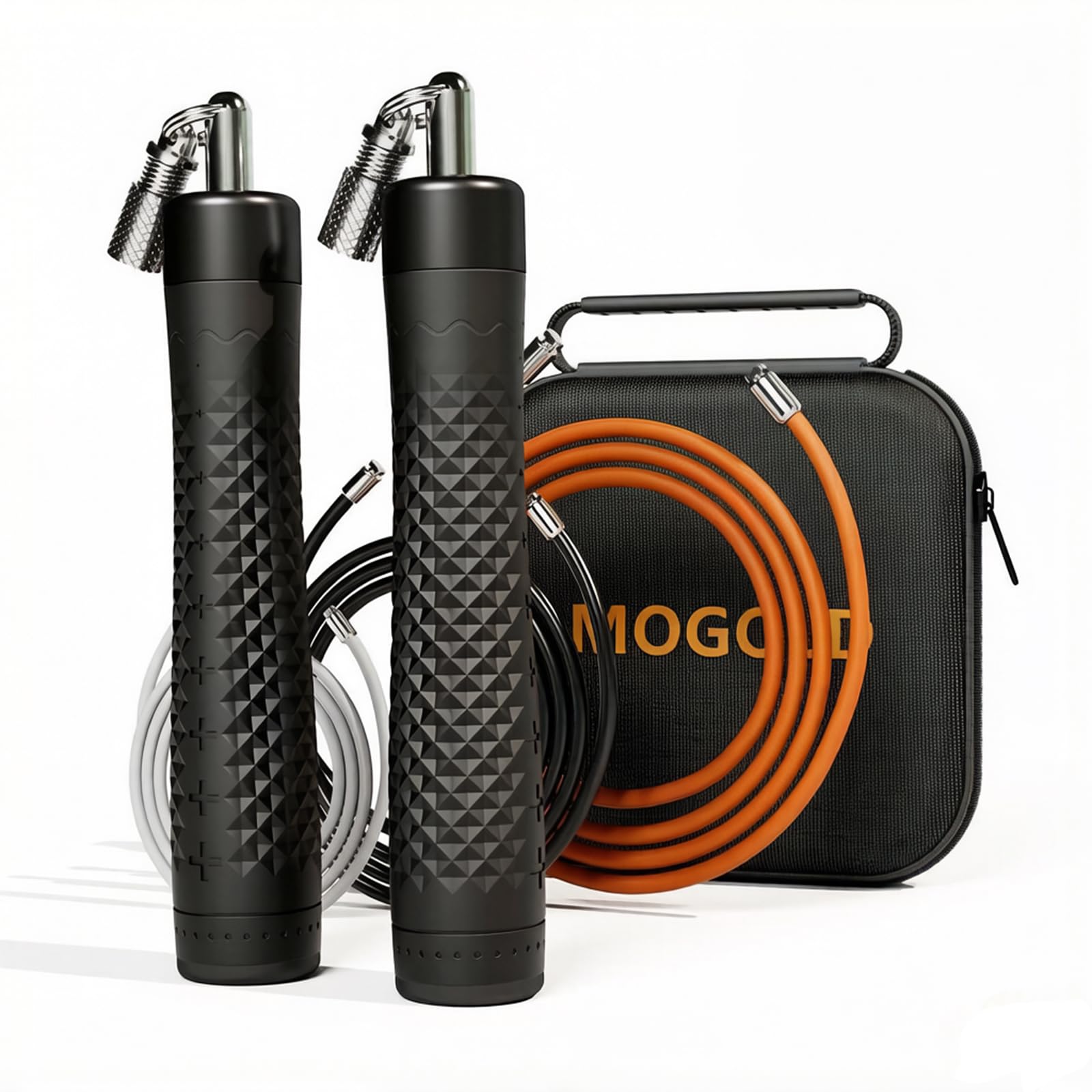 Gewichtetes Springseil-Set, 3 PVC-Seile, 299,7 cm, rutschfeste Griffe mit Schnellverschluss, Tragetasche, Schwarz