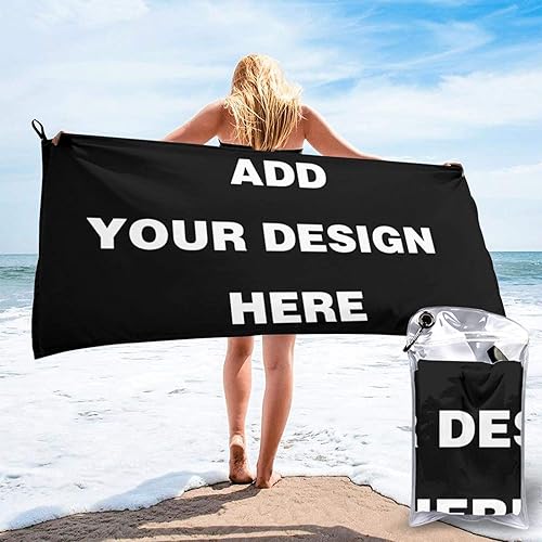 Toalla de playa personalizada, personalizable con texto de imagen, ultra suave, de microfibra de arena, portátil, absorbente de agua, multiusos,