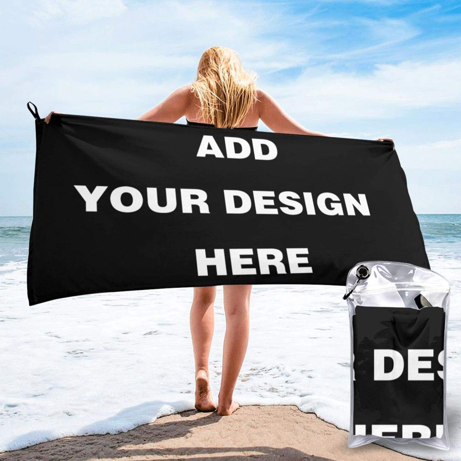 TEESOBUNNY Custom Beach Towel, Personalized Add Your Image Text Ultra Soft Sand Microfiber Portable Water Absorbent Multi-Purpose Bath Throw Towel,