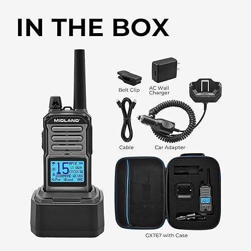 Vista 8 de Midland GXT67 Radio bidireccional GMRS de 5 vatios - Walkie Talkie de largo alcance para aterrizaje, Jeep y todoterreno - IP67 impermeable