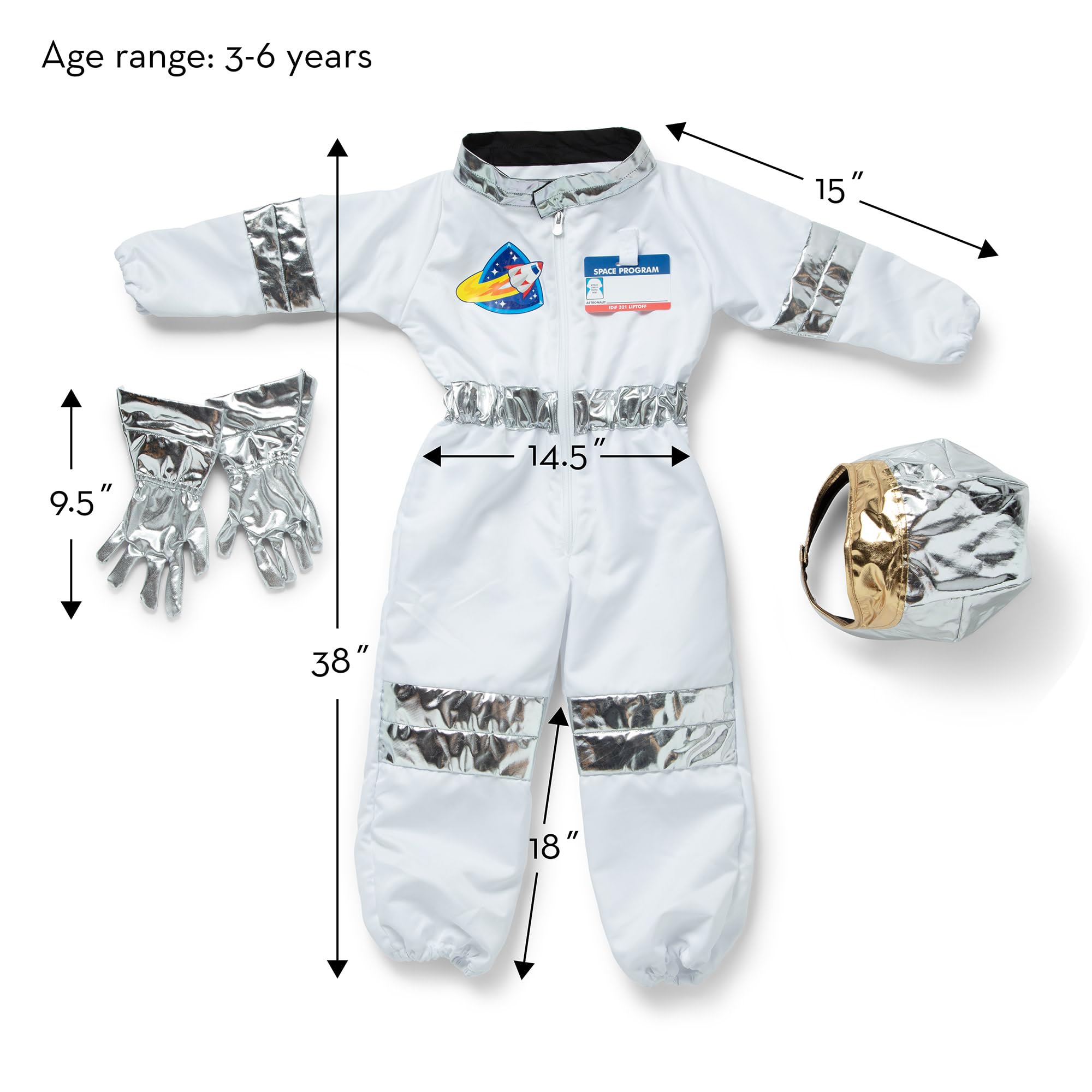 Melissa & Doug Costume da Astronauta per Bambini - Gioco con Casco e Accessori Spaziali, Costume Unisex, Gioco di Imitazione, Costumi di Halloween o Carnevale, Regalo per Bambini e Bambine, 3+ Anni
