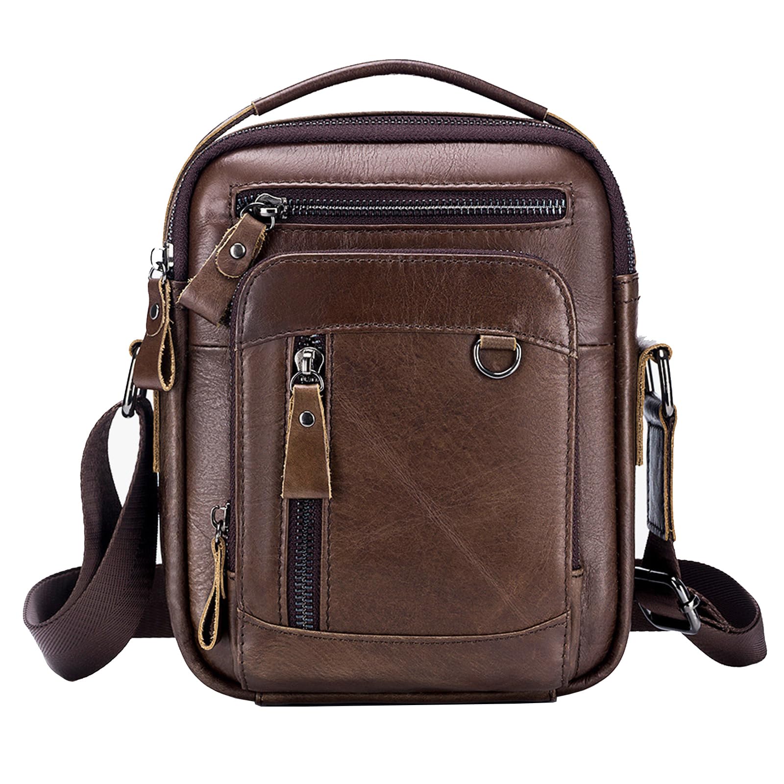 Shoppers Y Bolsos De Hombro Hombre Casual Moda Bolsos Bandolera Piel autentica Bolsos Totes Marron oscuro
