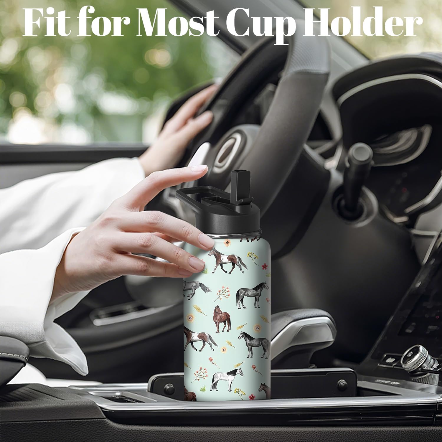 18oz Horse Water Bottle with Handle and Flip Straw, Sports Stainless Steel Insulated Cup Travel Coffee Mug Tumbler, Birthday Mothers Day Chritmas Gifts for Women - Image 3