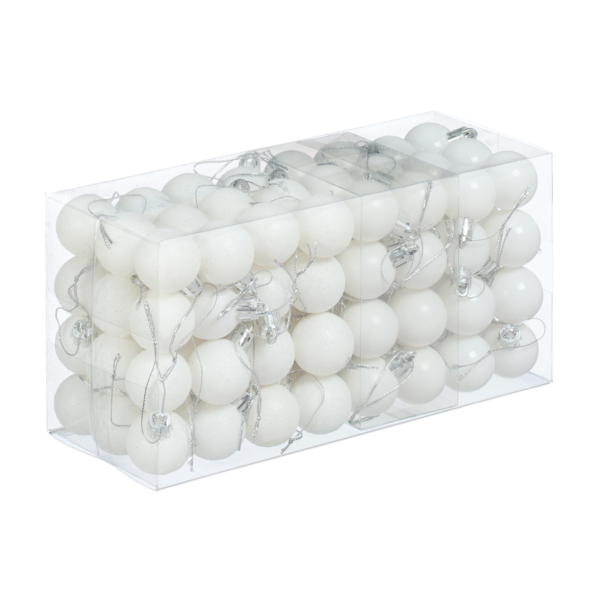 Relaxdays Palline di Natale, Set da 96 Palle Opache, Lucide, Glitterate, HxD: 4x3 cm, Addobbi Albero Natalizi, Bianco