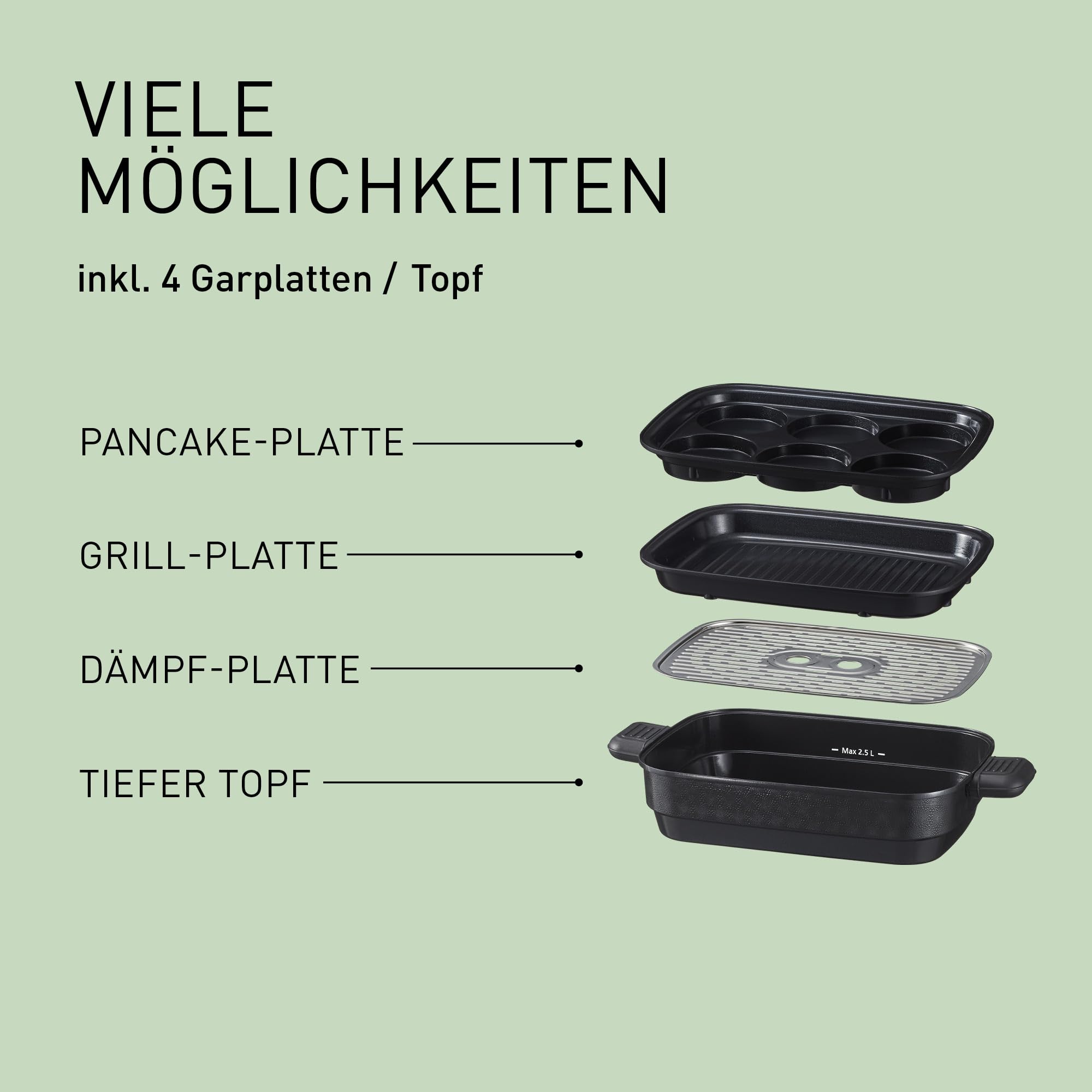 Panasonic NF-GM400 4-in-1 Elektro-Multikocher, Elektro Tischgrill, Braten, Slow Cook, BBQ, Dämpfen, Sautieren, 1400W, 40–250°C, 9 Auto-Modi, 4 Antihaftplatten, Rauchabsaugung, Schwarz