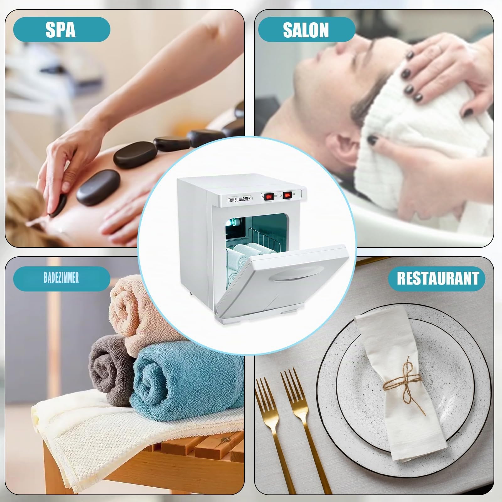 Eznaobo Handtuchwärmer, 5 l, Sterilisator, 176 °C, UV-Sterilisator, 360 ° Heizfunktion, warmer Handtuchschrank für Schönheit, Wohnzimmer, Spa, Maniküre (weiß)