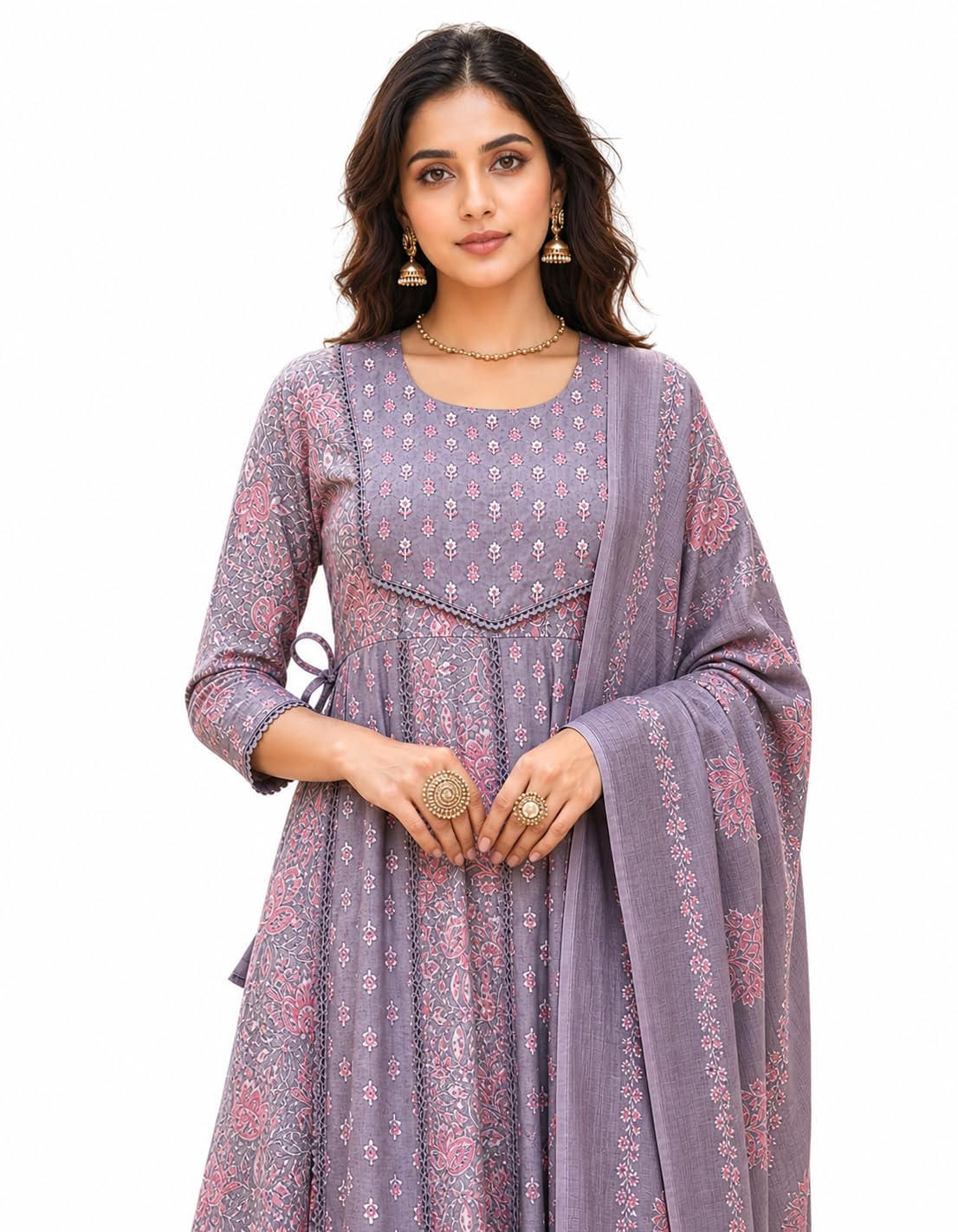 viral crafts Pure Cotton Anarkali Kurta Set for Women with Dupatta | 3 Piece Cotton Anarkali Suit | Floral Aari Work | Flared Ethnic Wear-picture-40