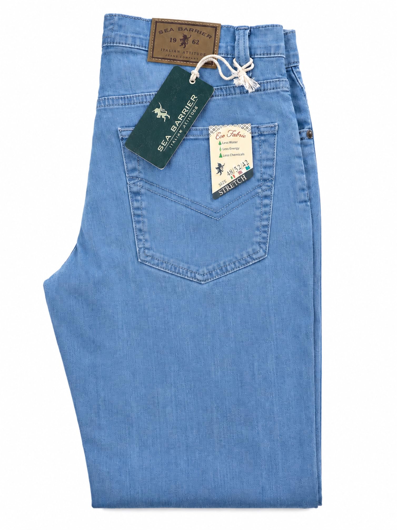 SEA BARRIER Jeans Lungo Uomo Estivo Elasticizzato Denim Chiaro Super Leggero dalla Taglia 48 alla Taglia 62