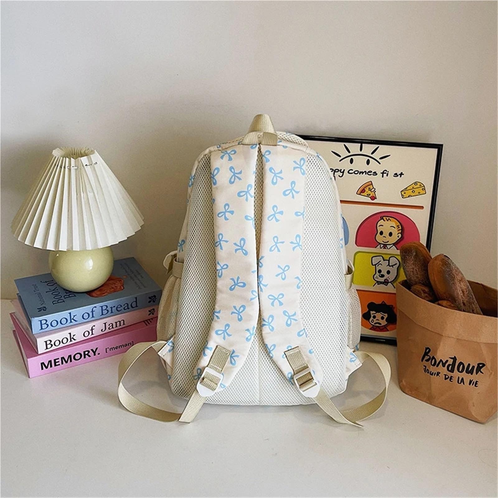 Schulranzen 3-teiliges Set mit Schleifendruck-Rucksack, Umhängetasche und kleiner Geldbörse, einfache Schüler-Büchertasche for Grundschulkinder