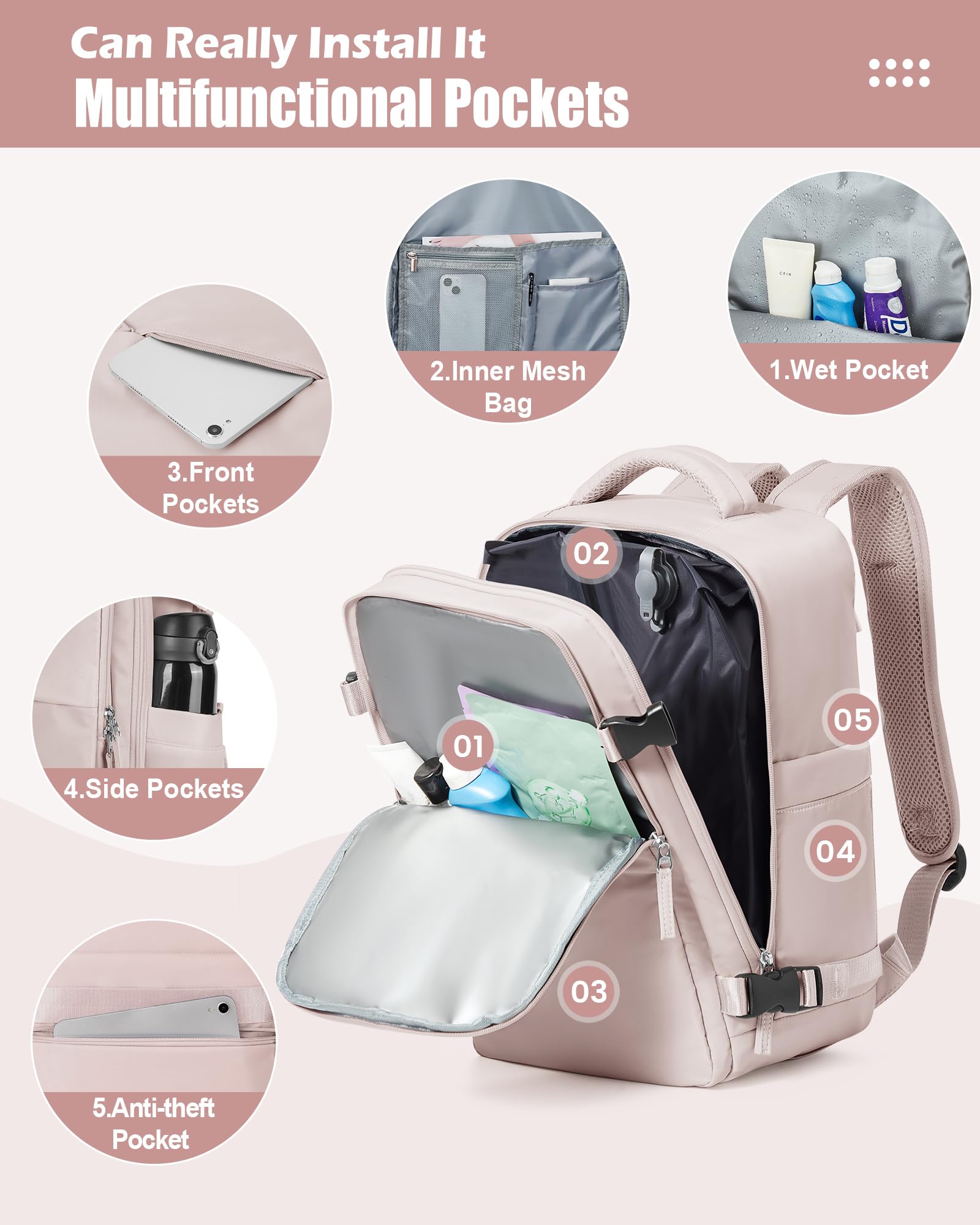 BJLFS Zaino da Viaggio con Sottovuoto Ryanair 40x30x20 Wizzair Bagaglio a mano 40x20x25 Ryanair con Pompa Borse da Cabina per Easyjet 45x36x20 con compressione sottovuoto,Zaino Casual per Laptop