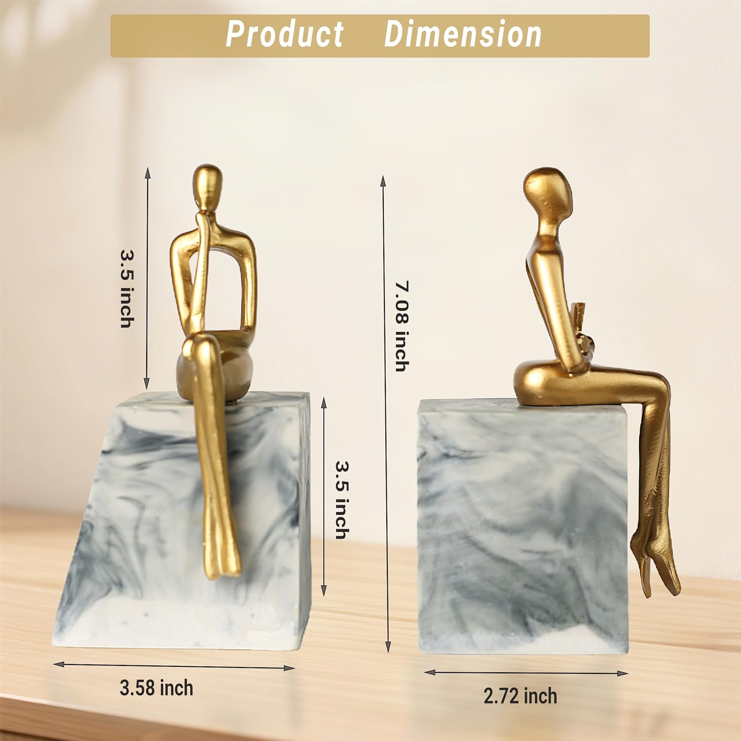 Book Ends for Shelves to Hold Books,Heavy Duty Thinker Abstract Statue Decorative Bookends for Home Office Bookshelf, Gift for Book Lovers,1 Pair