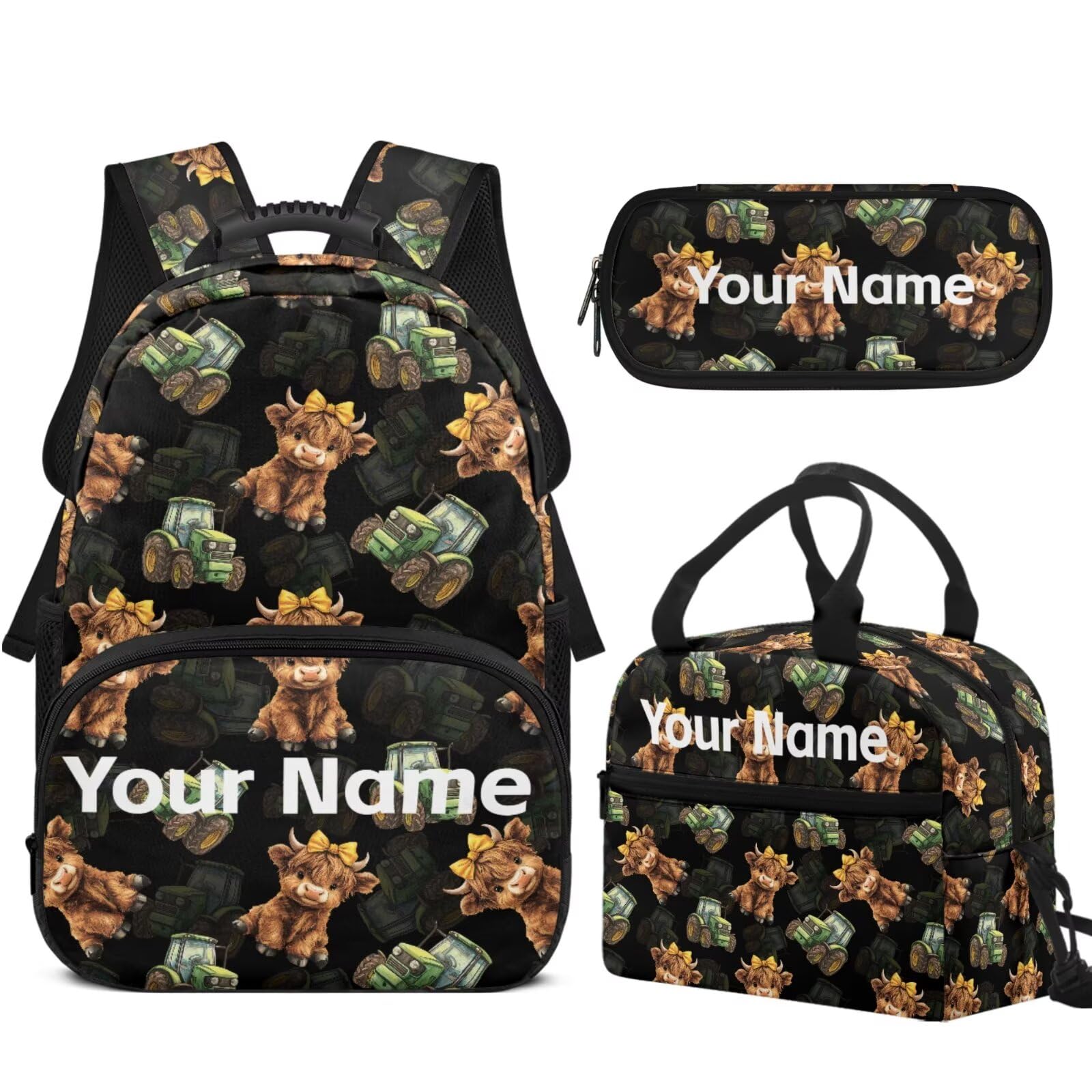 Mochila con nombre personalizado para niños con bolsa para lápices, lonchera de picnic, mochila para niños y niñas, para viajes al aire libre (3 en 1)