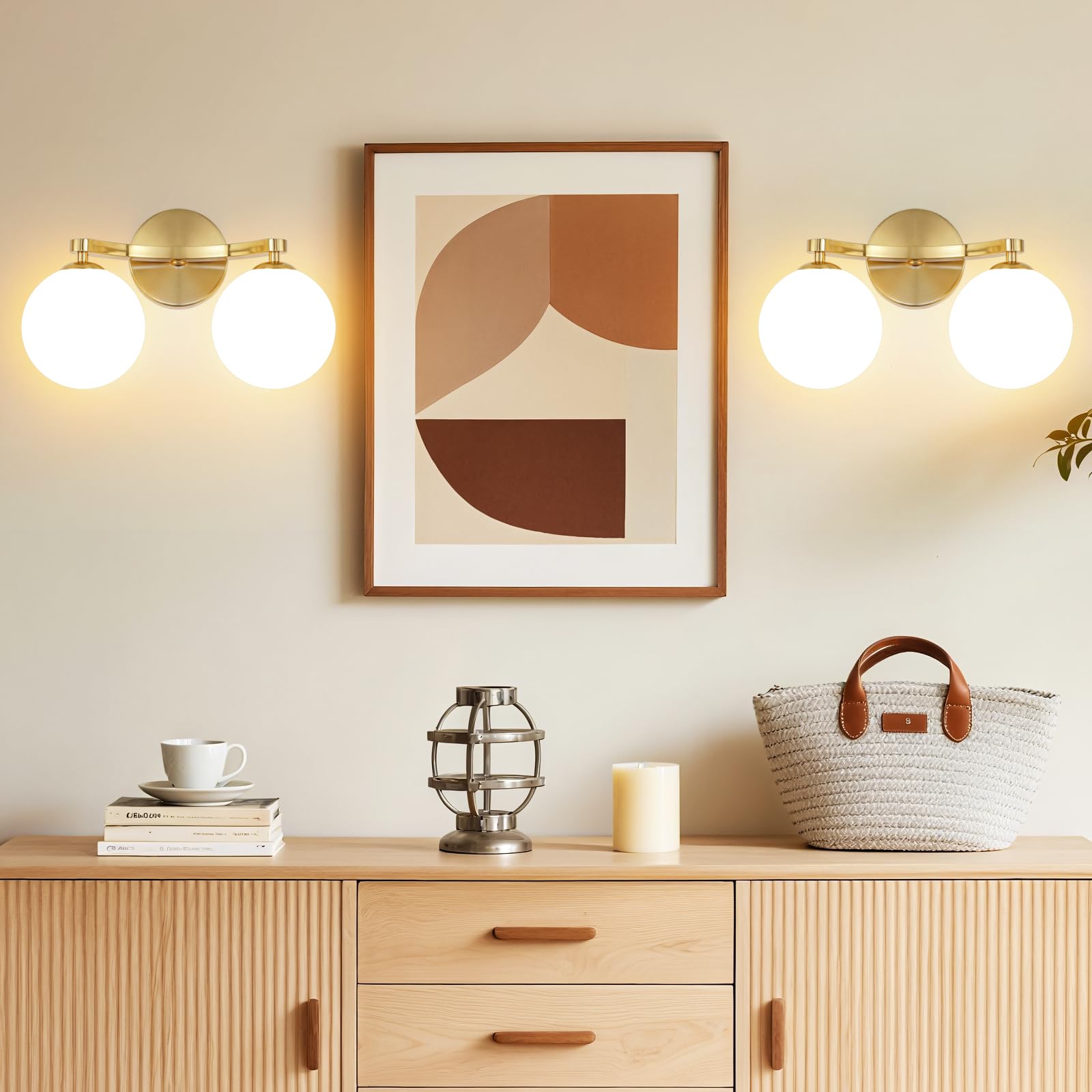MantoLite Applique murale LED contemporaine avec deux abat-jours sphériques, lampe de lecture/miroir, comprend 2 ampoules G9