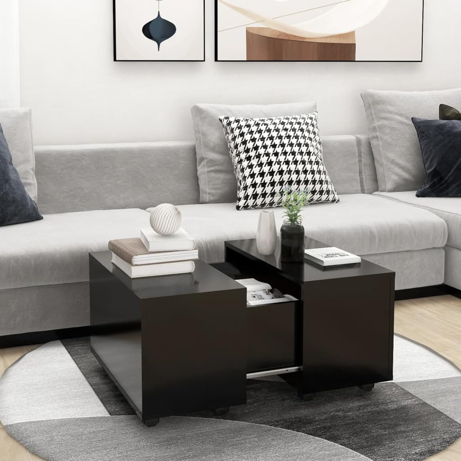 Homgoday Tavolino da caffè nero 60 x 60 x 38 cm, in legno ingegnerizzato, tavolino da tè per soggiorno, sala d'accoglienza degli ospiti, camera da letto e mobili da ufficio