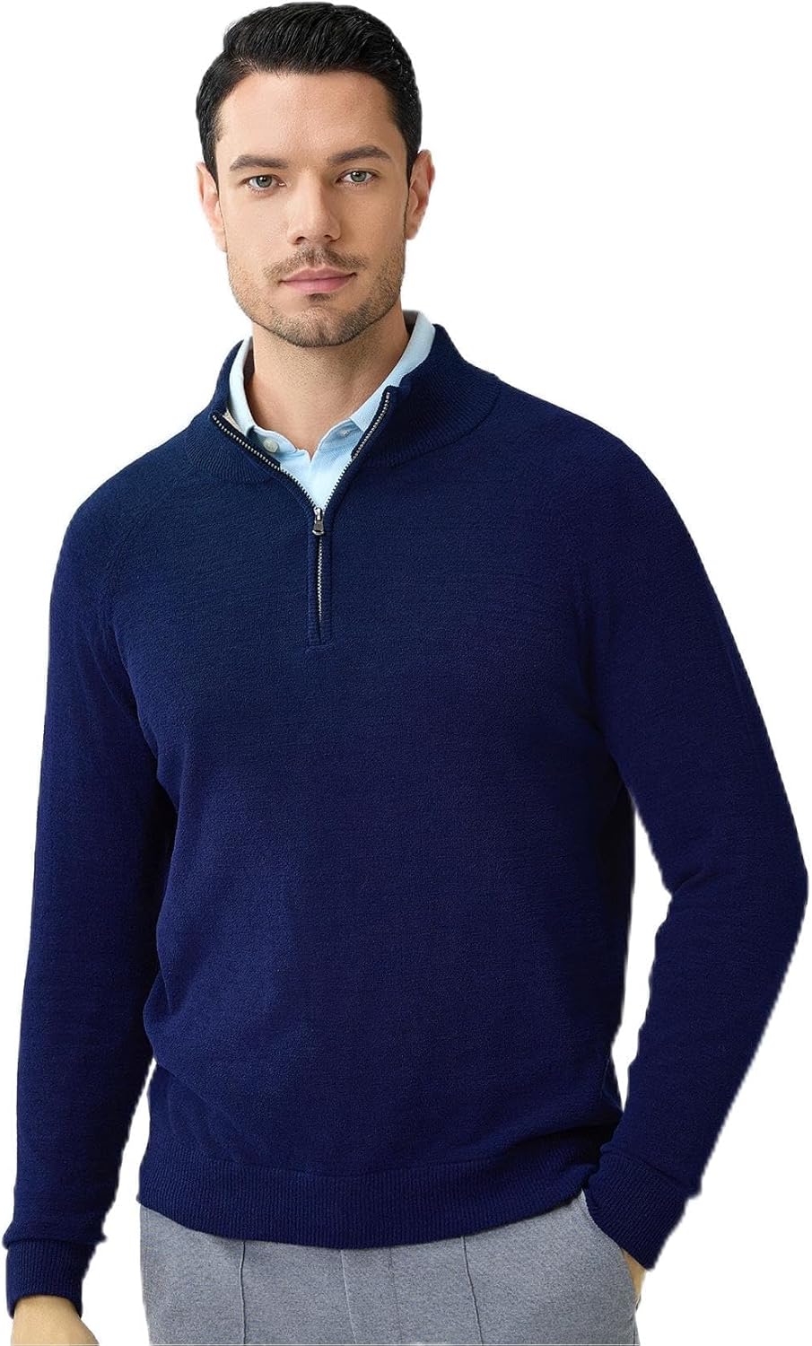 Soft Fluffy Sweaters for Men Quarter Zip Pullover Polo Mock Neck Anti-Pilling