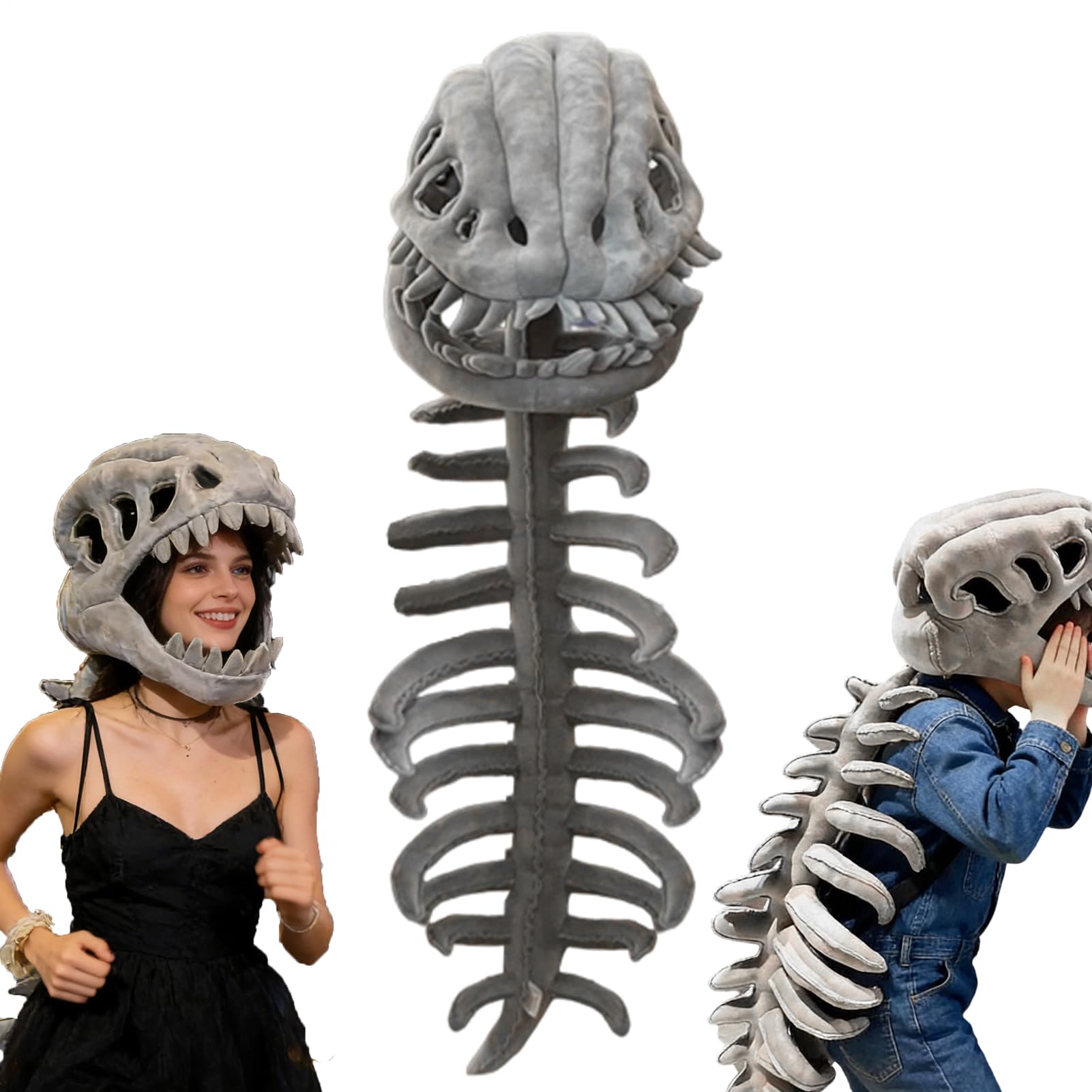 Realistic Dinosaur Skeleton Costume Set, Wearable Dinosaur Skeleton Plush, 3D Spinosauru Plush D inosaur Outfit, Vivid Skeletons Costume with Spine Extension for Kids Adults Stage Performance Themed