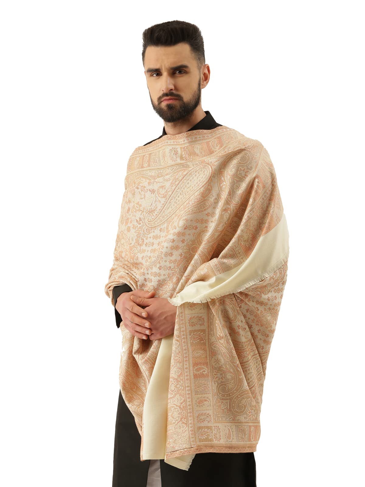 pashmoda Men Jamawar Shawl, Authentic Kashmiri Luxury Pashmina Style Shawl, Stole, Medium Size for Gents, (Size: 101x203 CM)-picture-21