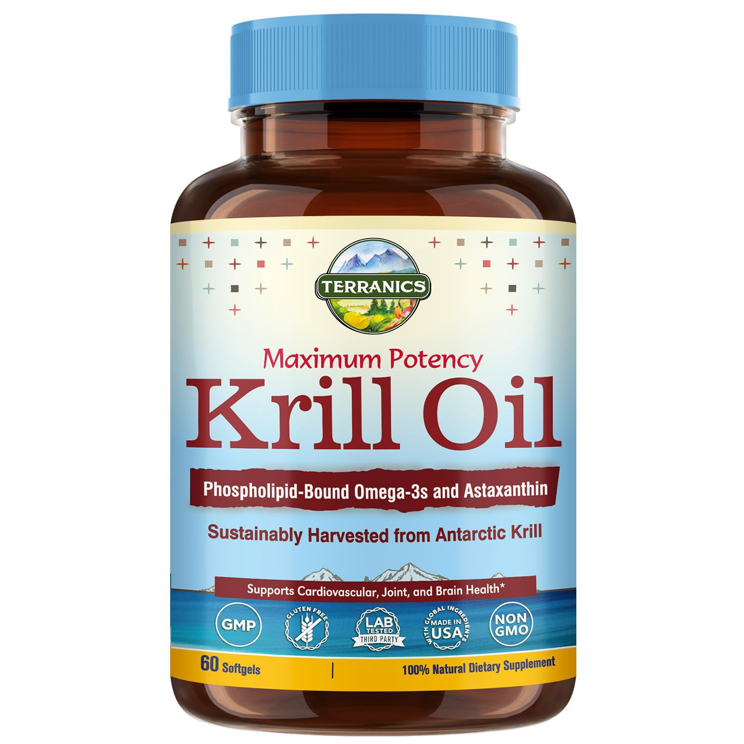 Terranics Krill Oil 1250mg, 60 Softgels, Non-GMO, Soy, Dairy & Gluten Free, for Men and Women