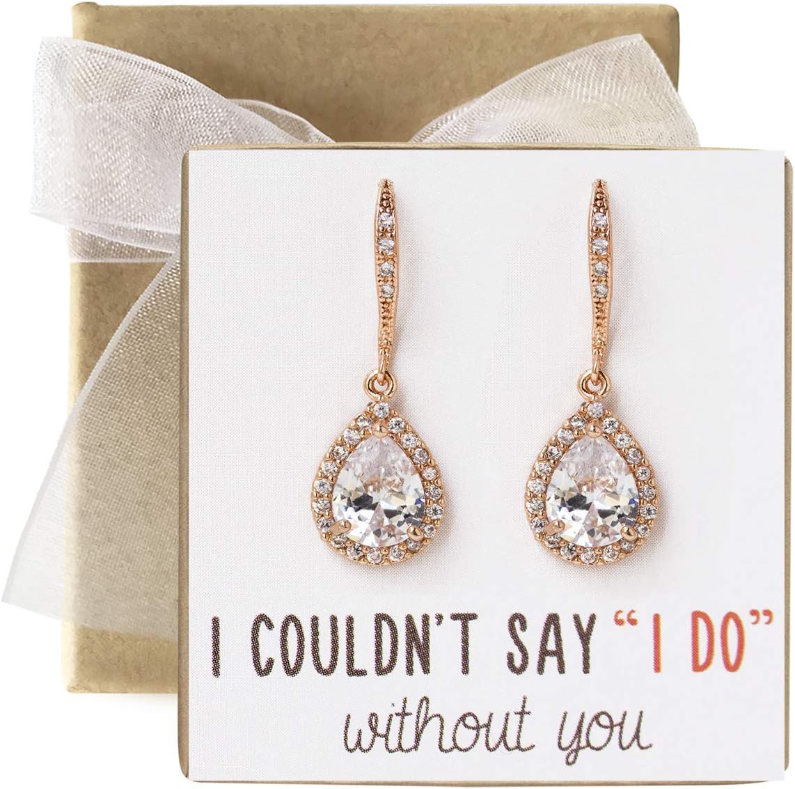 A+O Wedding Bridesmaids Gift Drop Dangle Earrings or Jewelry set in Silver, Yellow Gold, Rose Gold - Image 2