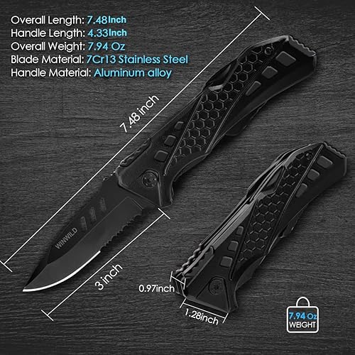 Miniatura 3 de WINWILD Cuchillo de bolsillo multiherramienta con alicates, destornilladores, abridor de botellas, bloqueo de seguridad, cuchillo de campamento para