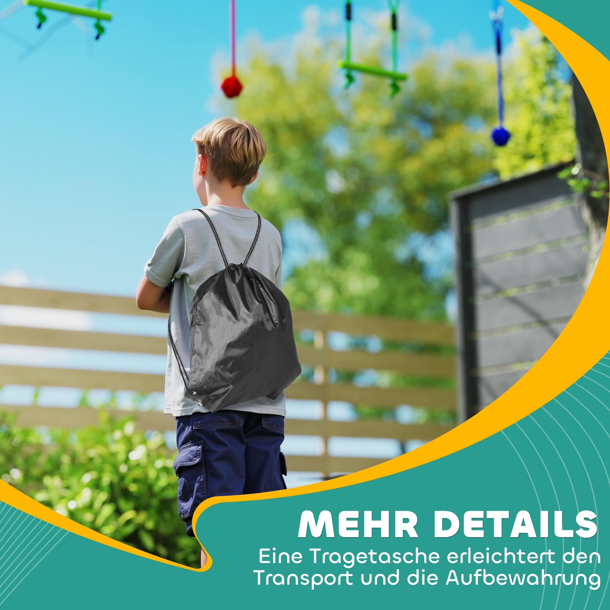 AIYAPLAY Ninja Line Kinder 10m Slackline Set mit Turnringe, Schaukel, Kletterleiter, Baumschutz, Kletterstangen, Hängetablett Outdoor Spielset Ausrüstung für 3-6 Jahre Kinder Blau+Rot