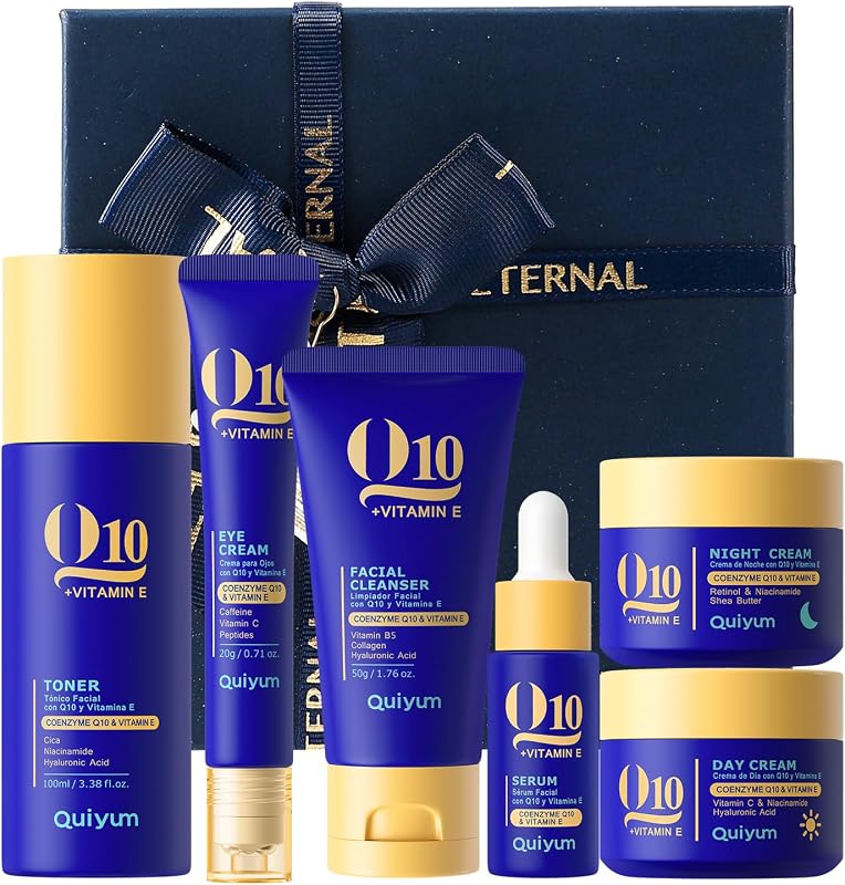 Q10 & Vitamin E Complete Skincare Set – 6-Step Daily Routine Gift | Cleanser, Toner, Serum, Eye Cream, Day & Night Moisturizer – Hydrating, Smoothing, Radiant Skin Care Kit for All Skin Types