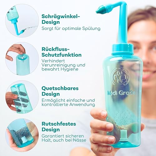 Miniatura 4 de Medi Grade Botella de enjuague sinusal, 16.9 fl oz con 30 paquetes de enjuague sinusal, sistema completo de riego nasal, limpiador de nariz Neti Pot