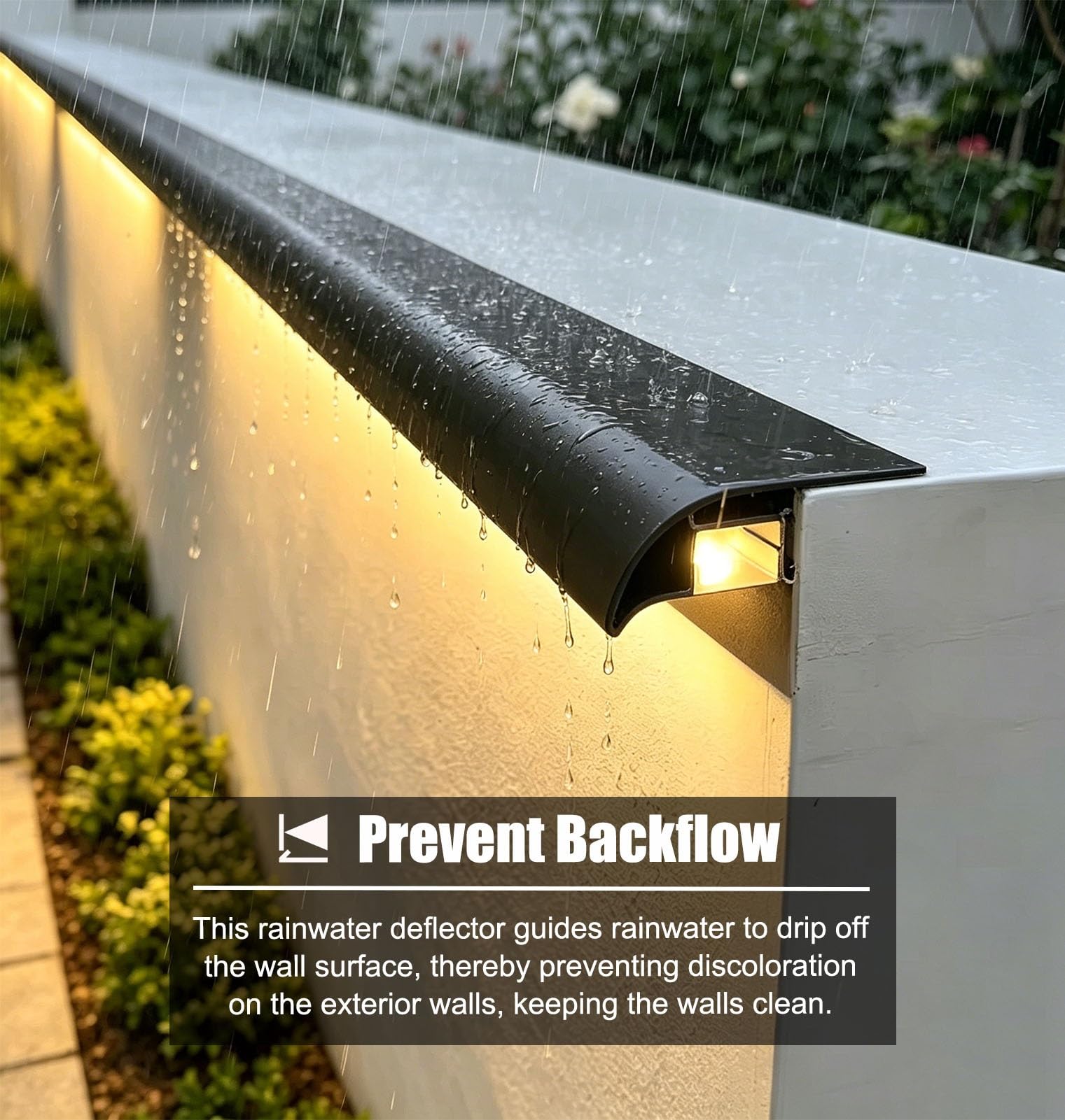 Perfil de Transición para Suelo Franja de Drenaje en el Borde del Muro del Patio, Protector Metálico Vierteaguas para Aleros o Tejados, Línea de Goteo Exterior(Black)