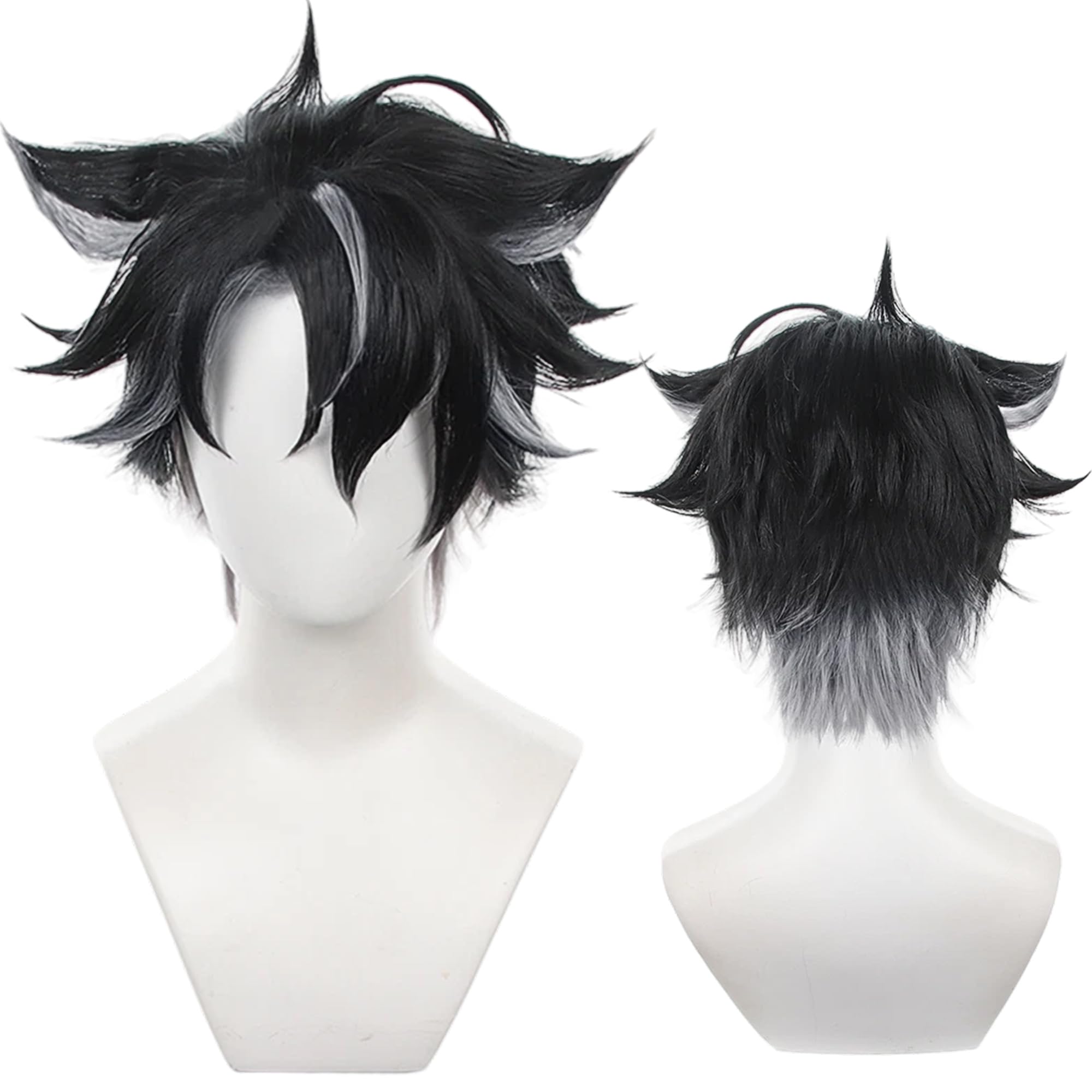 Black Mixed Grey Short Heat Resistant Synthetic Costume Straight Hairs for Adult Women Men Halloween Cos Anime Party Replacement Wigs
