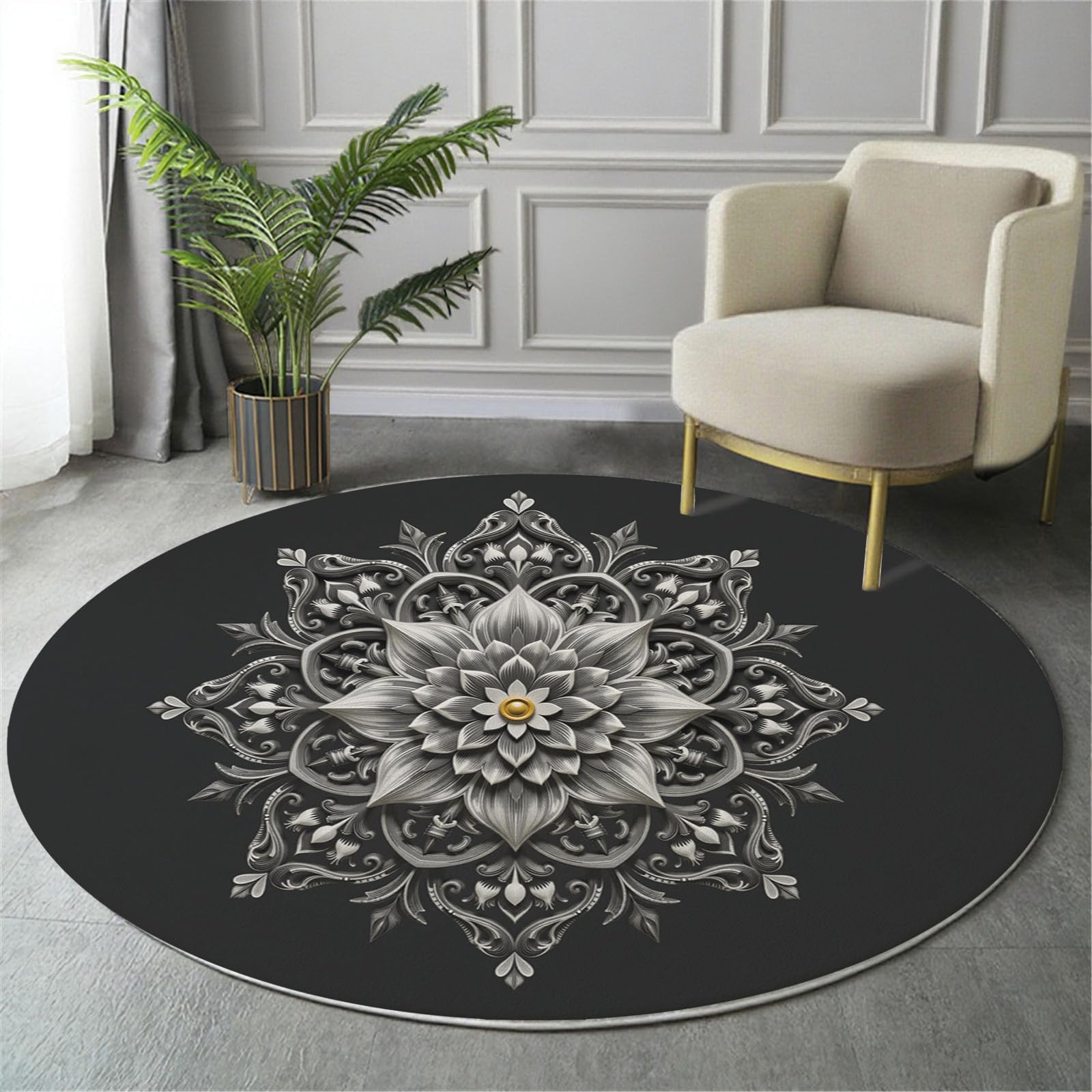 Tapis rond 120cm mandala chic pour salon chaleureux et chambre