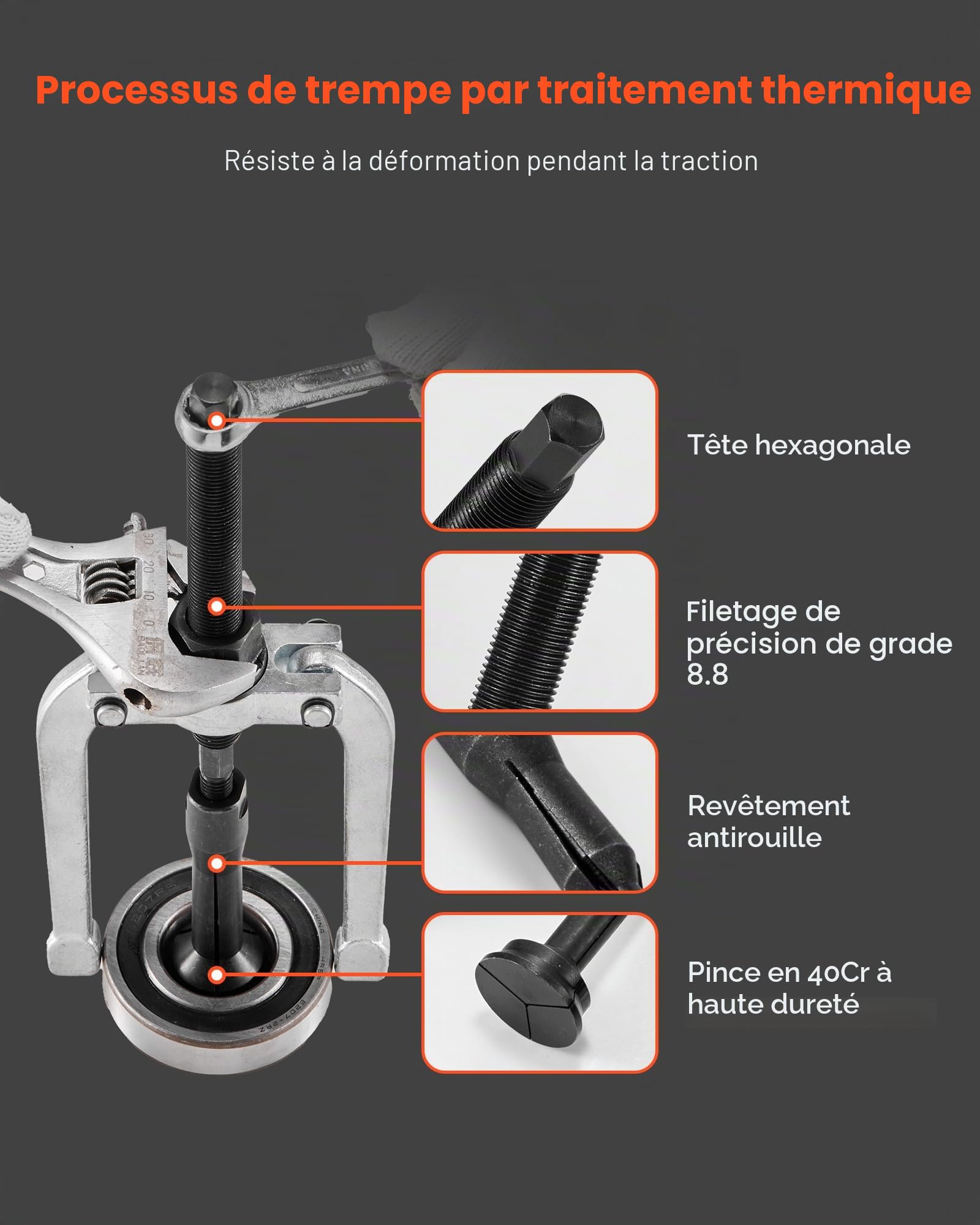 VEVOR Ensemble d'Extracteurs de Roulements dans Trou Borgne 16PCs, Kit d'Extraction de Bagues et de Joints de Roulements Intérieurs avec Marteau à Inertie, 10 Pinces Fendues et Contre-Appui, Atelier
