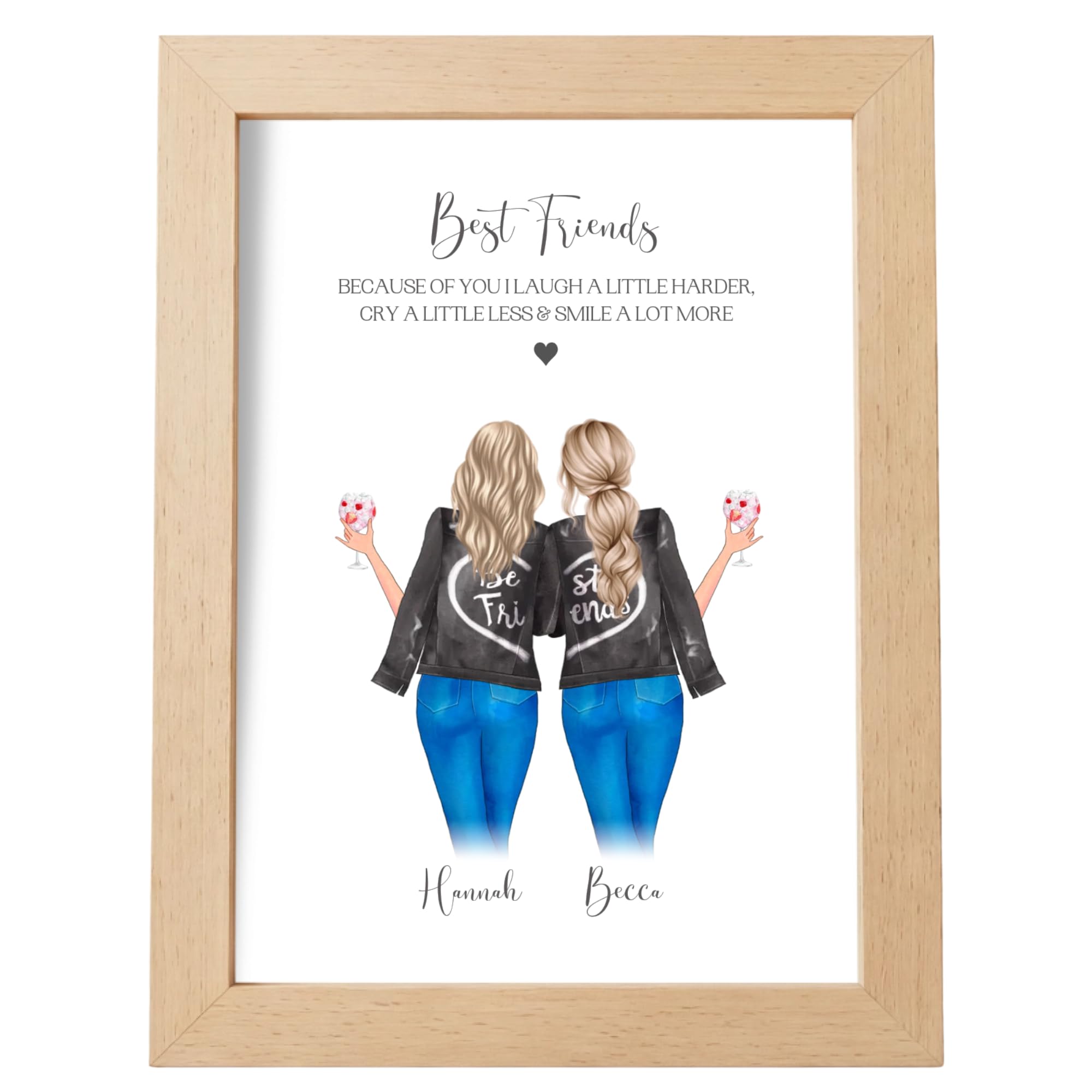 Pretty Unique Prints Personalised Best Friend Print, Standing Jackets, Best Friend Birthday Gift, Keepsake For Bestie