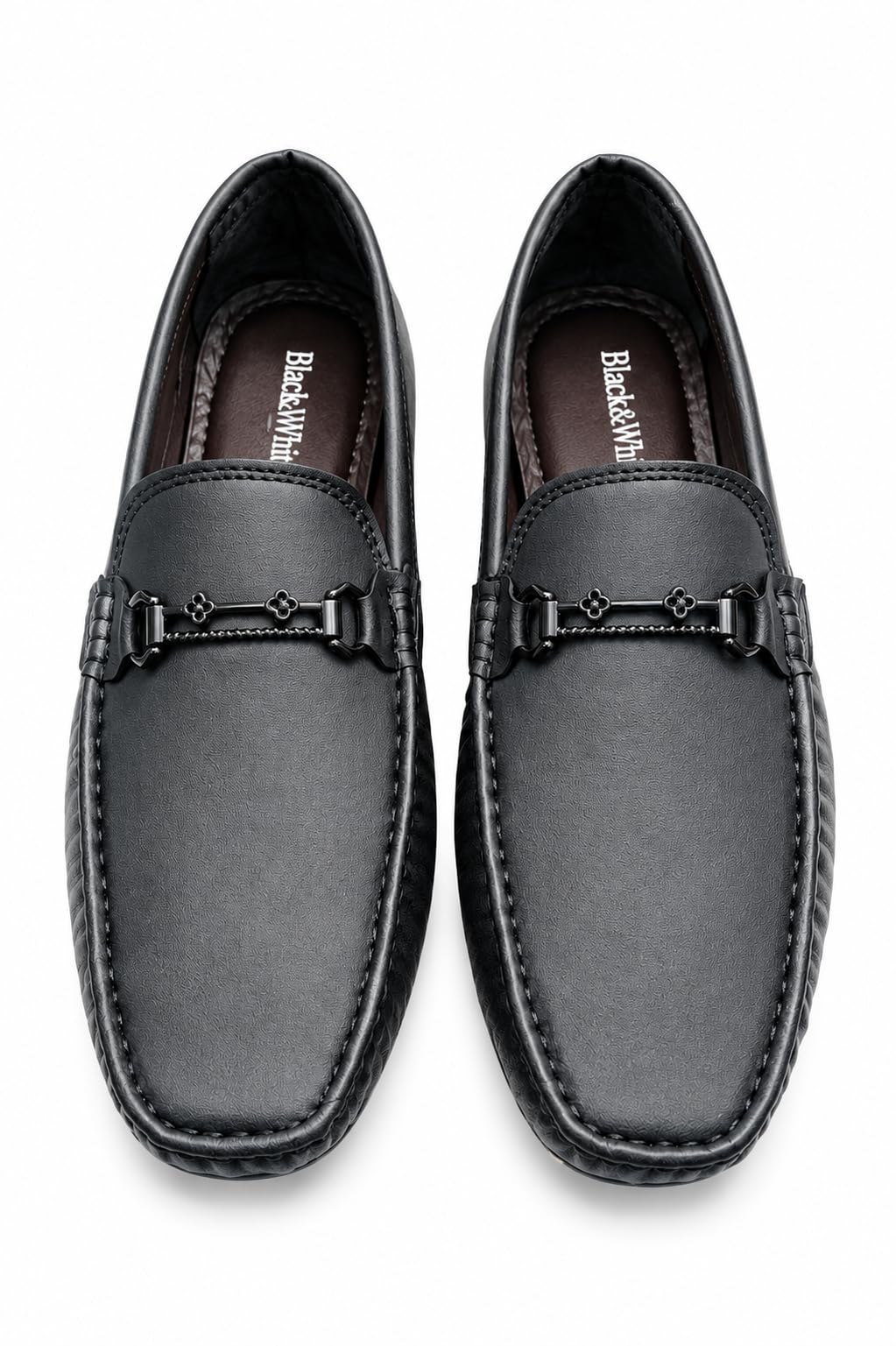 Men's Black Slip-On Loafers with Metal Buckle-image-44