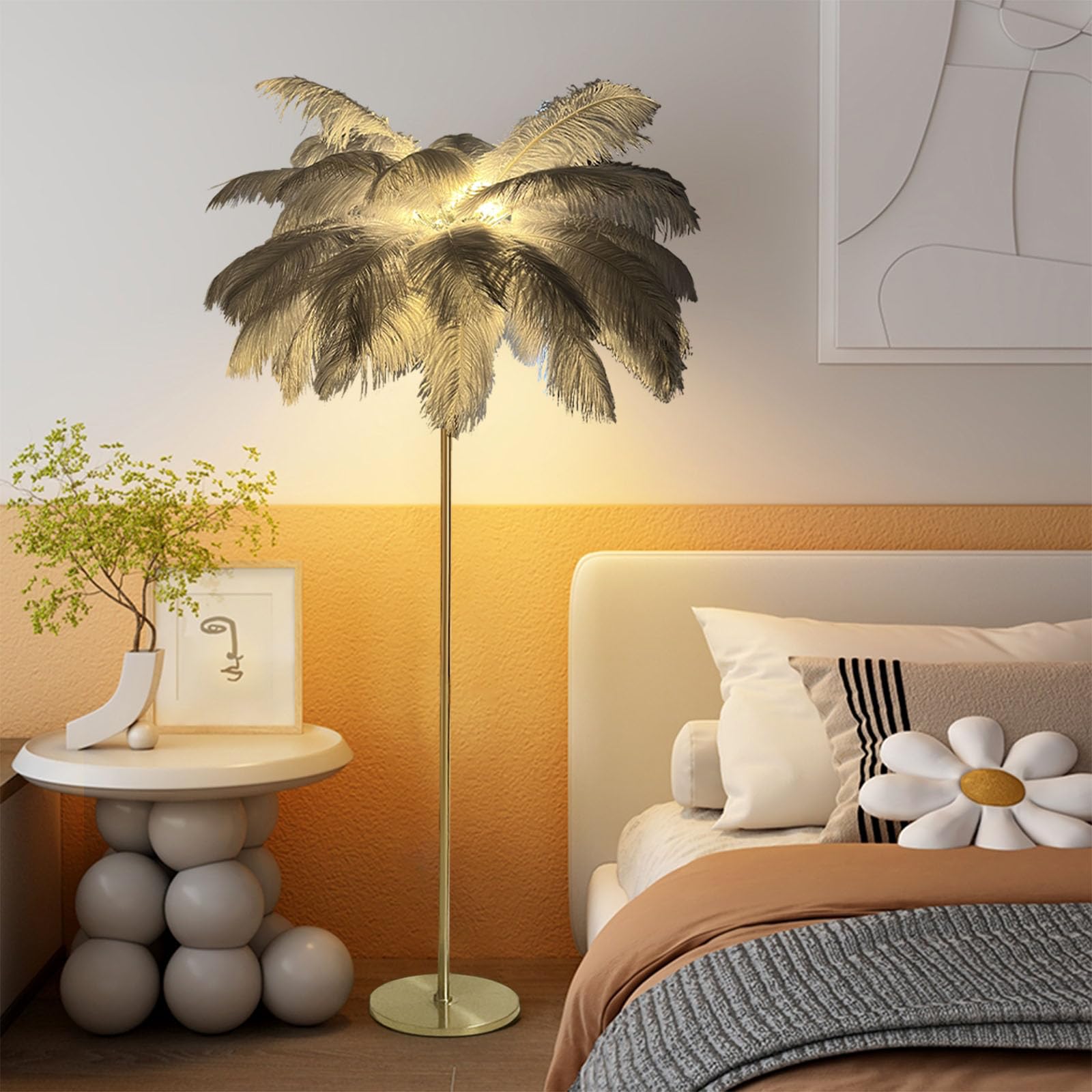 Natliedop Feather Floor Lamp, Ostrich Feather Floor Lamp, Floor Lamp, Modern Feather Standing Lamp for Bedroom, Living Room (G4 Lamp Holder Pedal Switch)