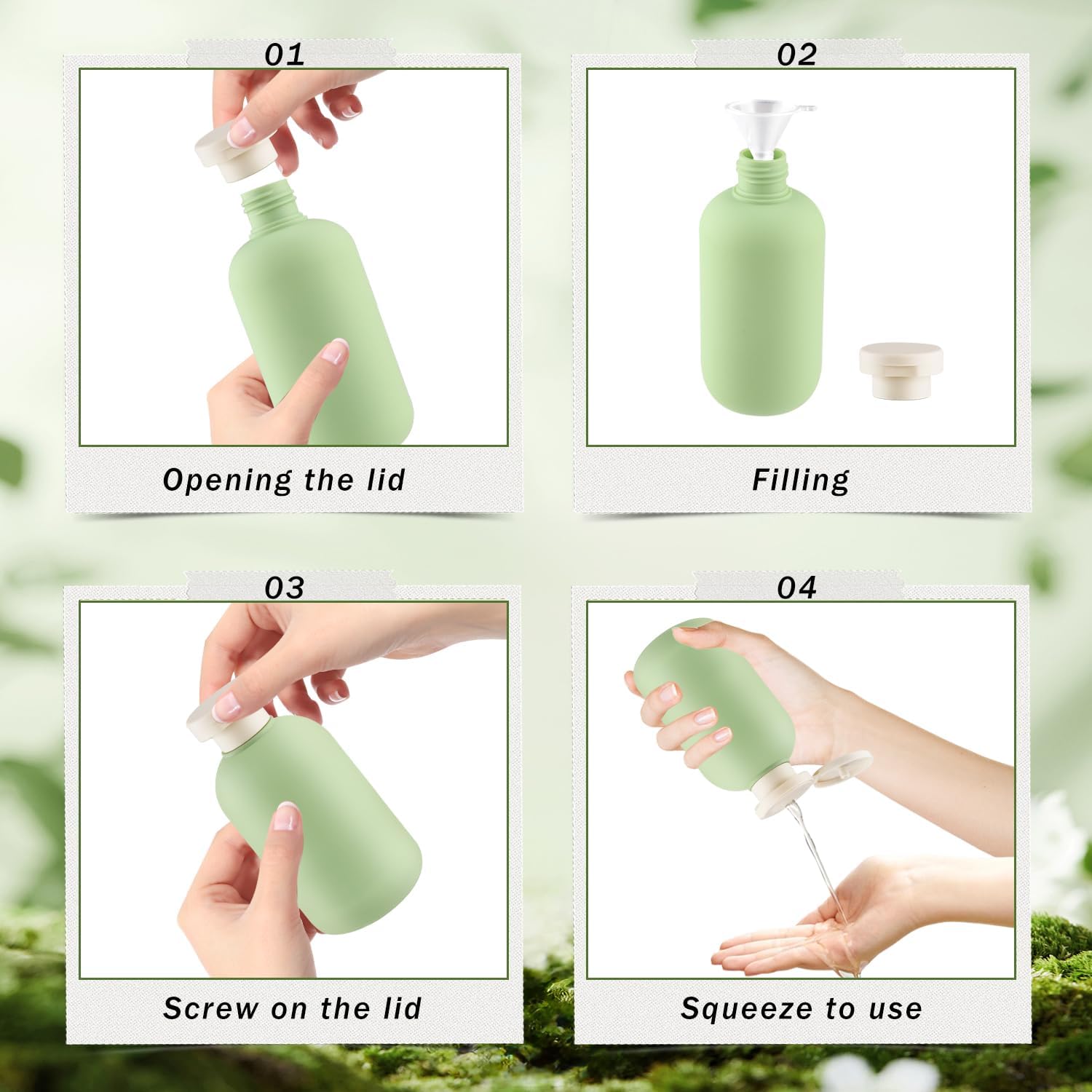 200ml/7oz Green Shampoo Bottle 6 Pcs HDPE Plastic Squeeze Bottles with Flip Cap Empty Refillable Conditioner Bottles Cosmetic Containers for Lotion Cream Shampoo Conditioner Toiletries