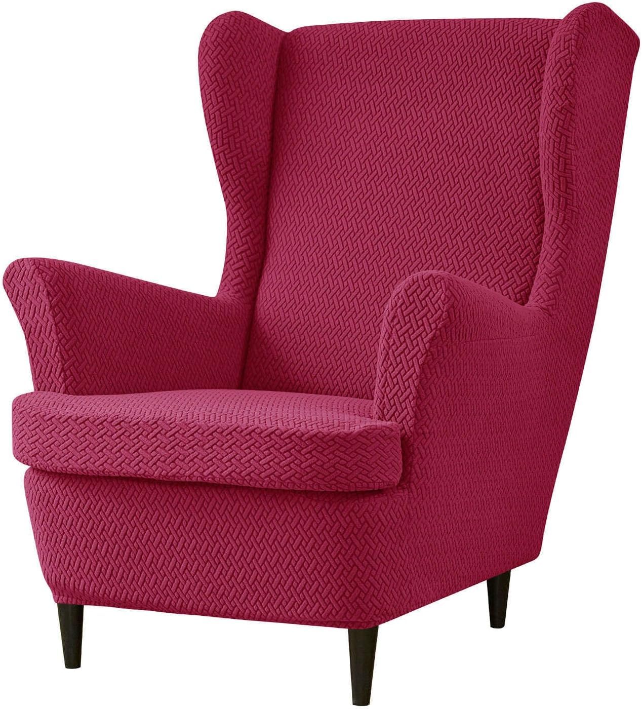 Haclen Red Stretch Wingback Chair Cover With Cushion Cover, Wing Chair Slipcover Removable Wingback Armchair Slipcover Living Room (,One Size)