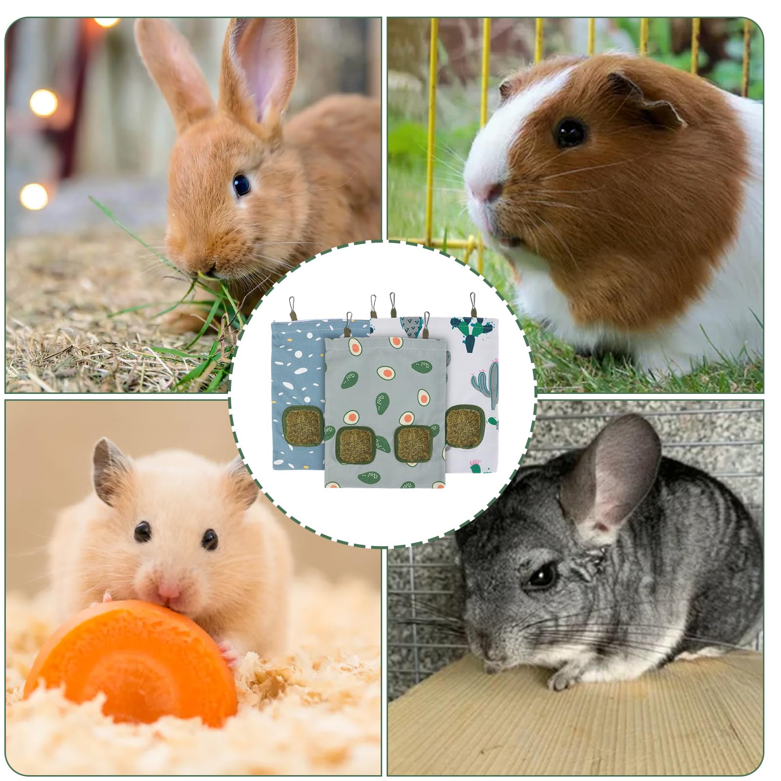 3 Pack Hay Bag for Rabbits, 2-Hole Hanging Rabbit Hay Feeder Bag, Guinea Pig Hays Feeder for Small Pets Rabbits, Chinchillas, Hamsters - image 7